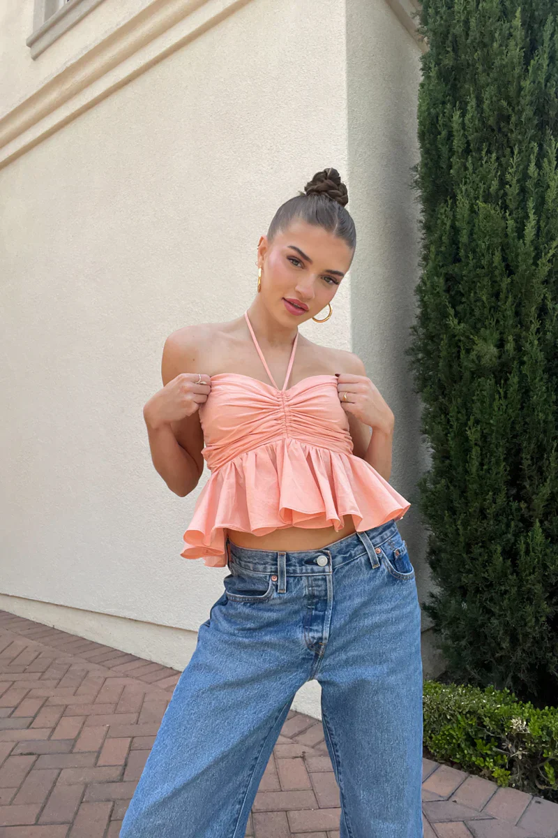 Fara Peplum Halter Top