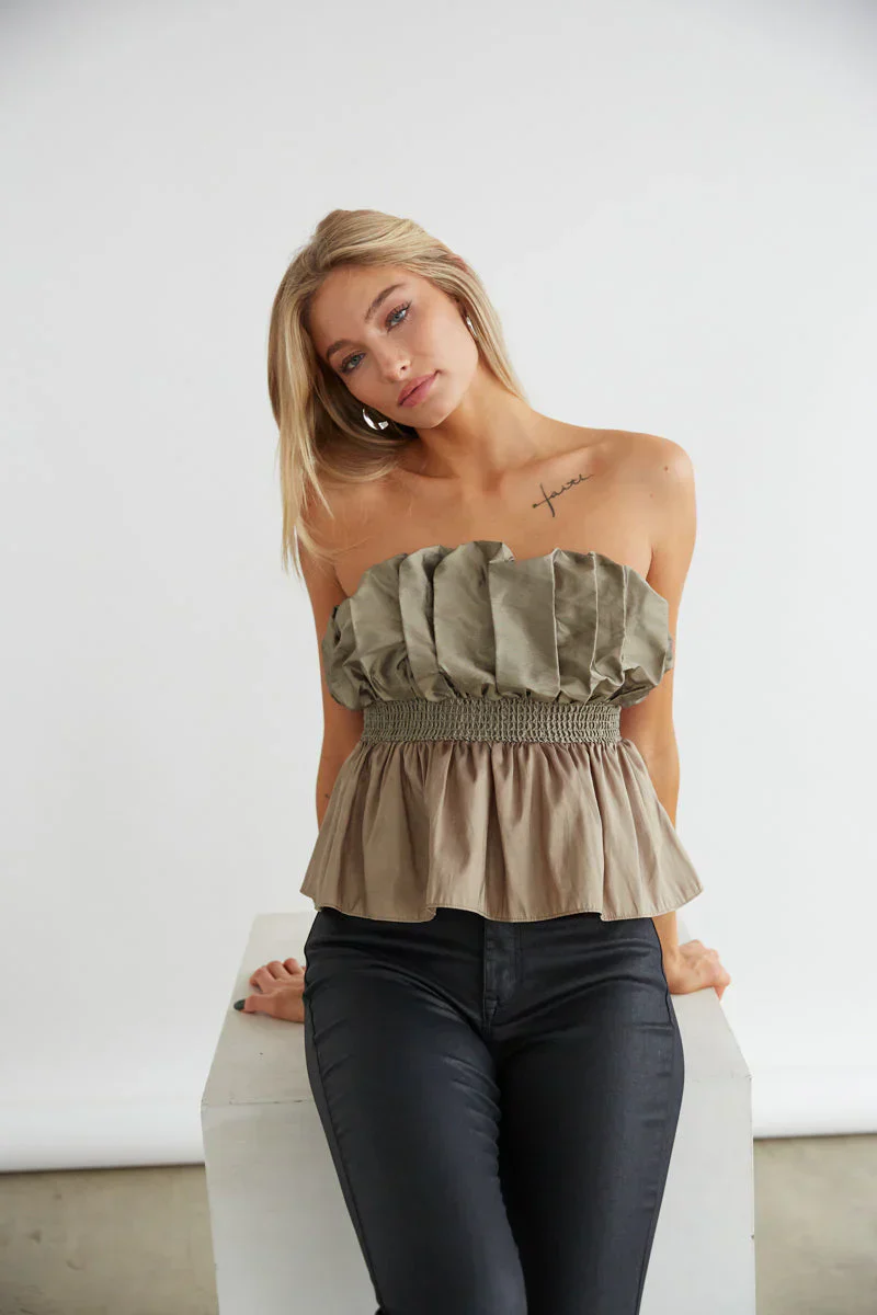 Gracie Strapless Taffeta Peplum Top