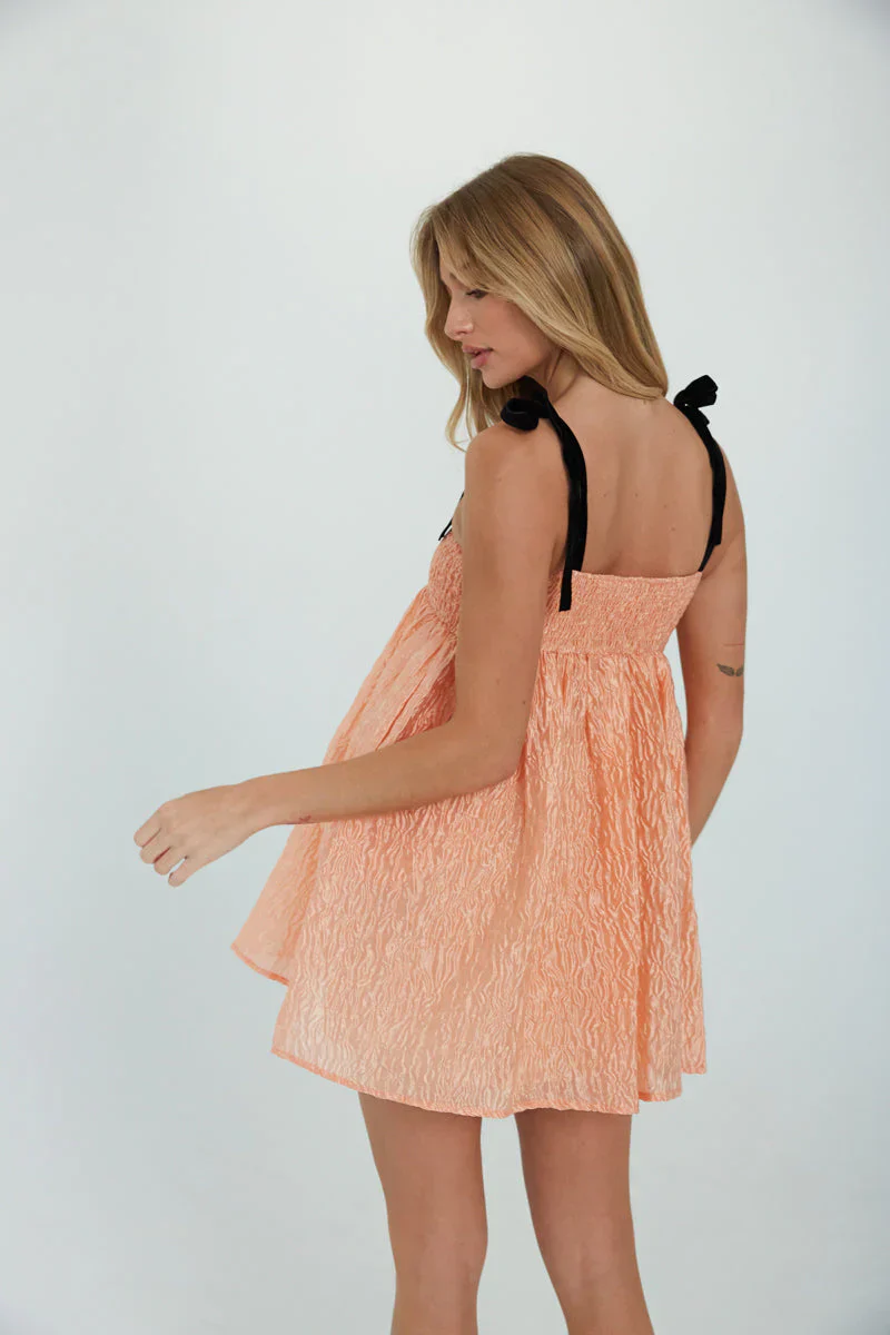 Madi Textured Satin Tie Strap Babydoll Dress