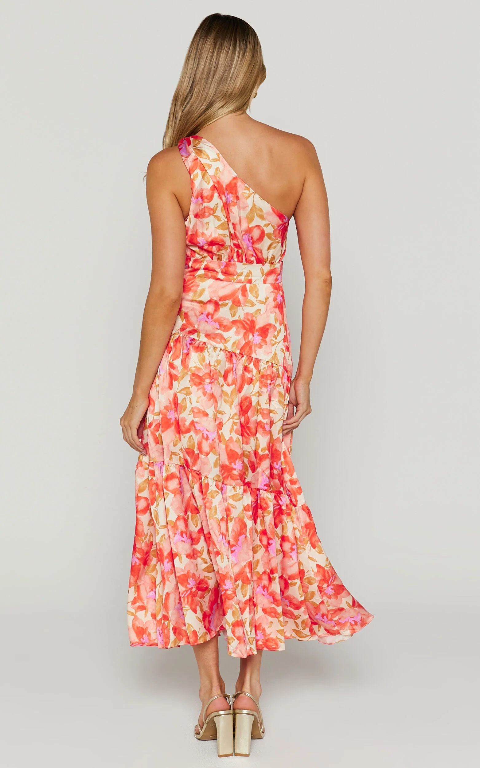 Georgine One-Shoulder Floral Tiered Midi Dress – Autumn Bloom Edition