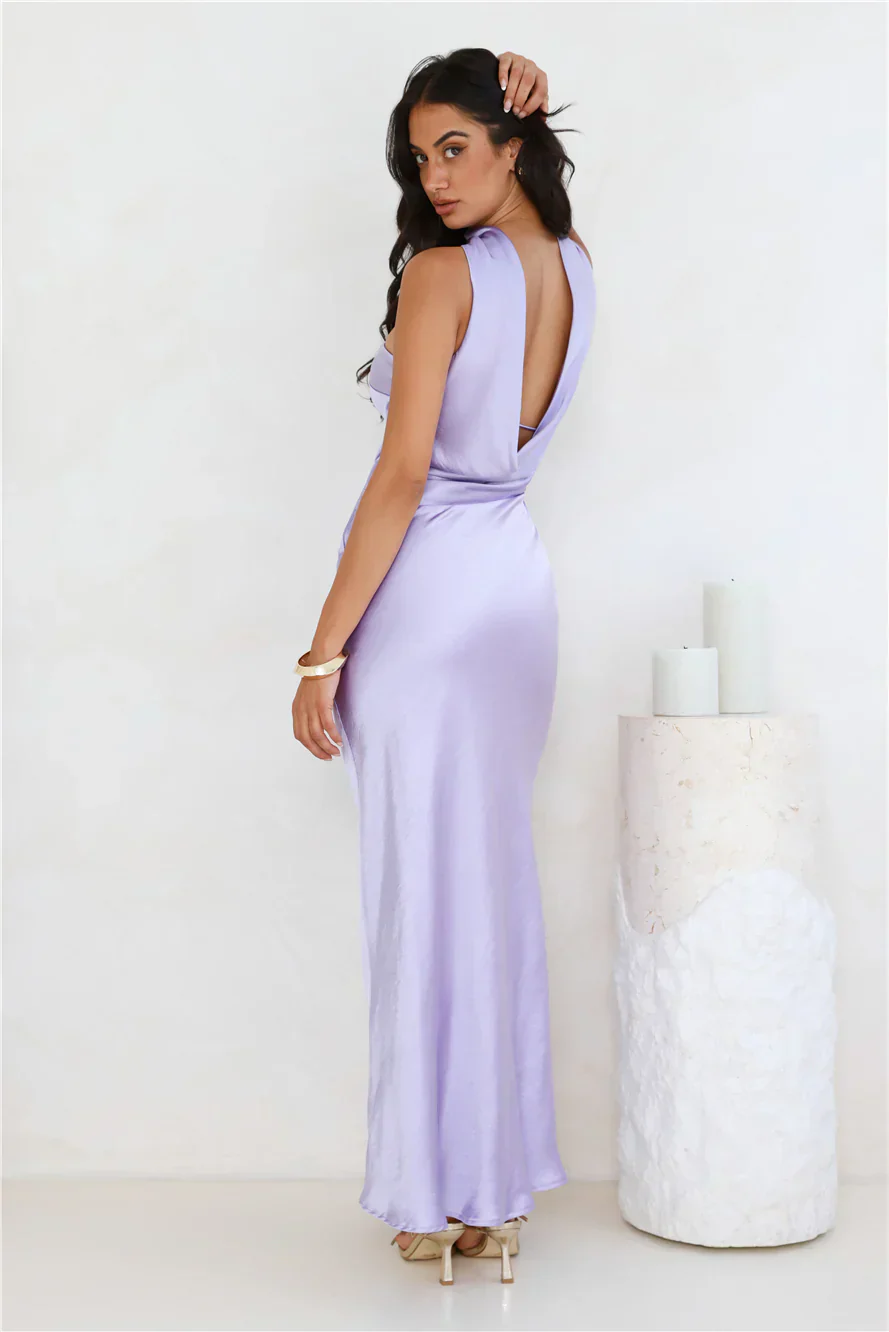 Precious Pearl Satin Maxi Dress Lilac