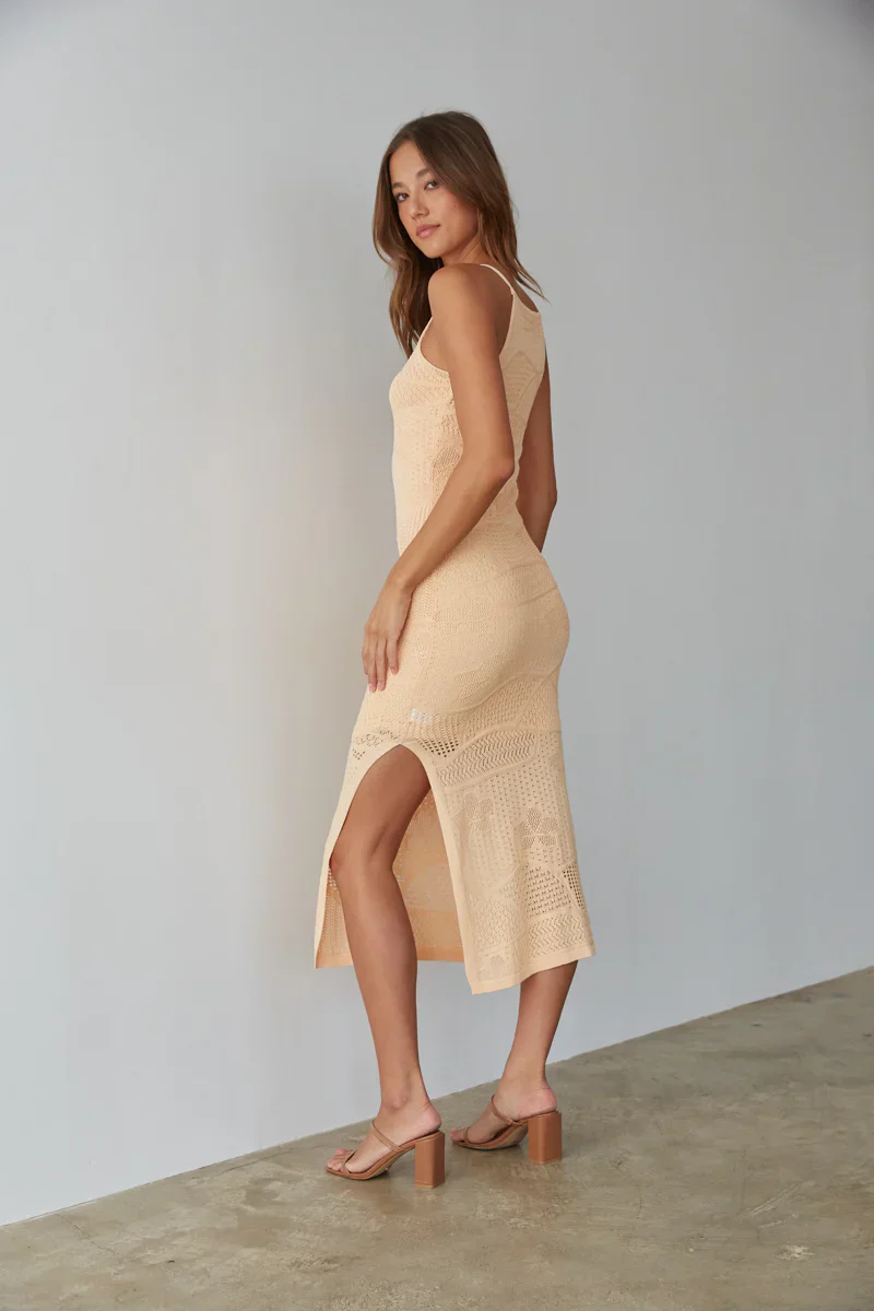Keilani High Neck Open Knit Midi Dress