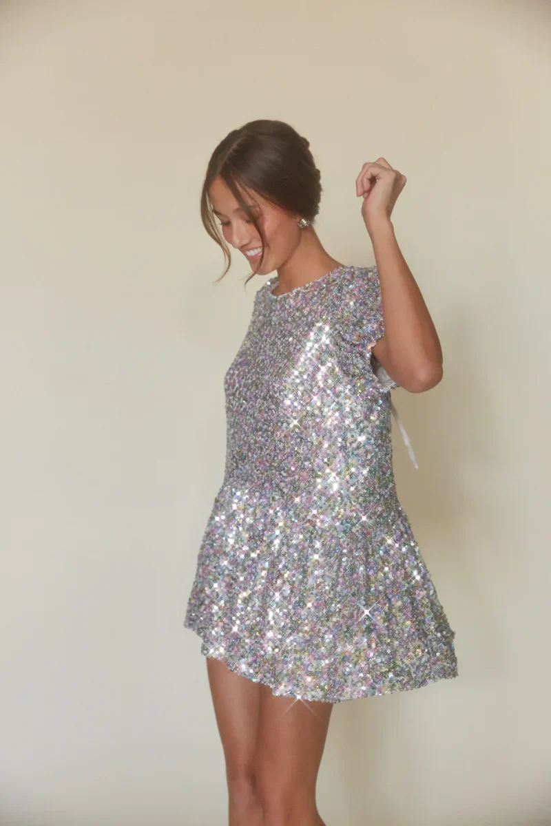 Elika Puff Sleeve Sequin Babydoll Mini Dress