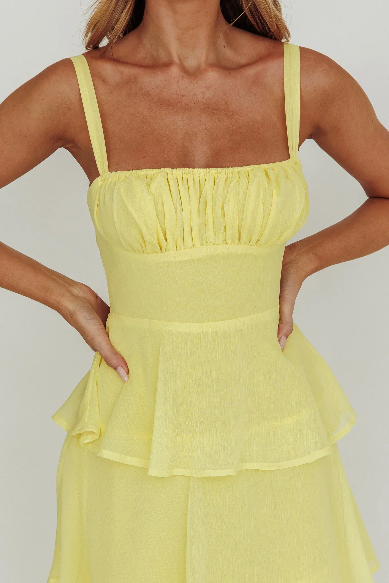 Provence Bloom Tiered Ruffle Maxi Dress Yellow