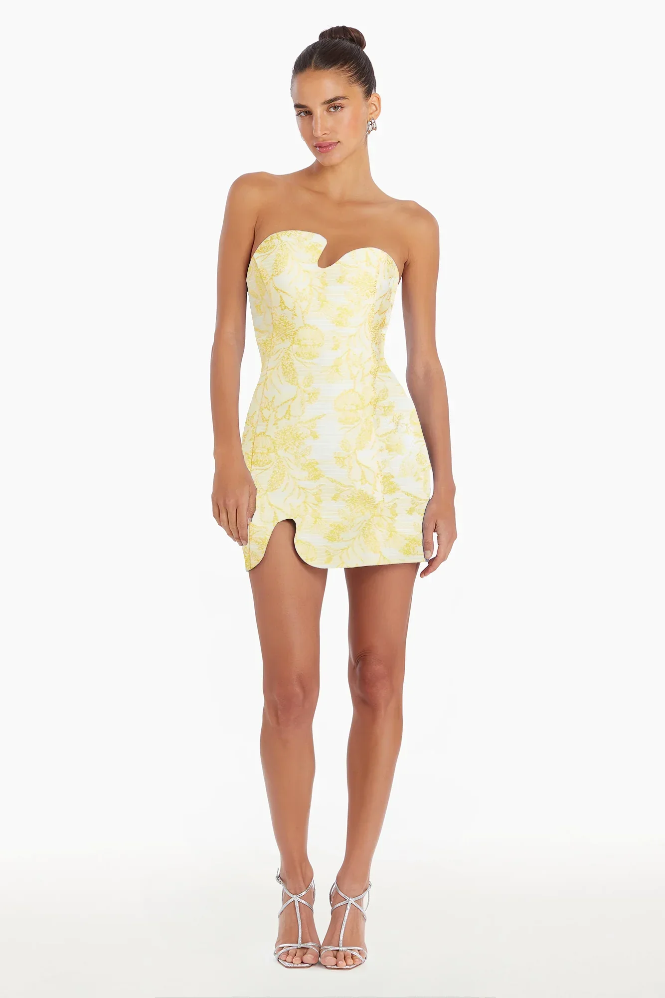 Textured Floral Mini Dress in Yellow