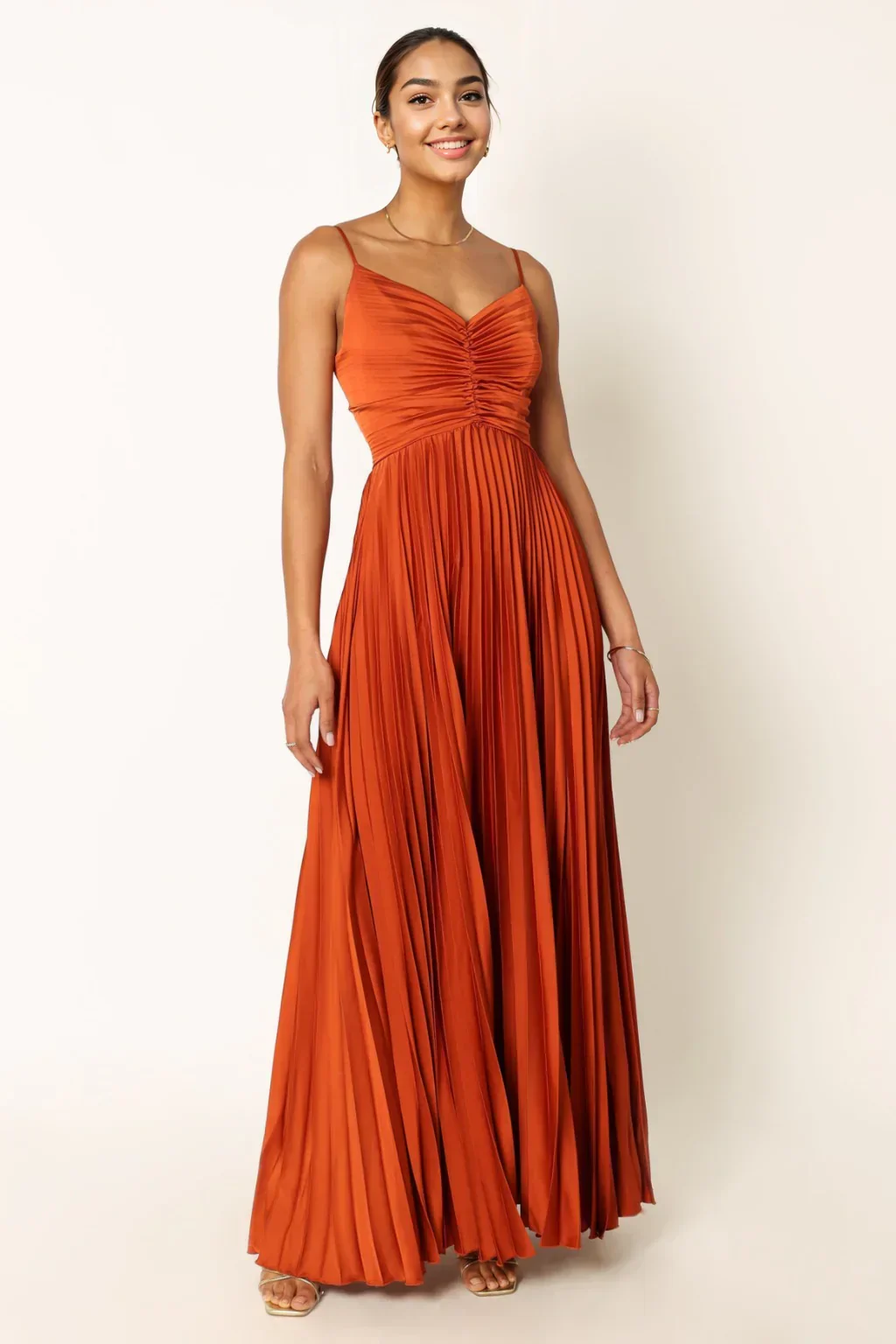 Naira Pleated Maxi Dress Sunset Orange