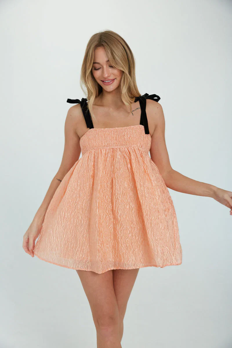 Madi Textured Satin Tie Strap Babydoll Dress