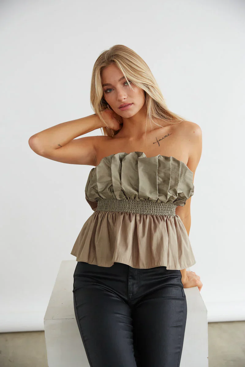 Gracie Strapless Taffeta Peplum Top
