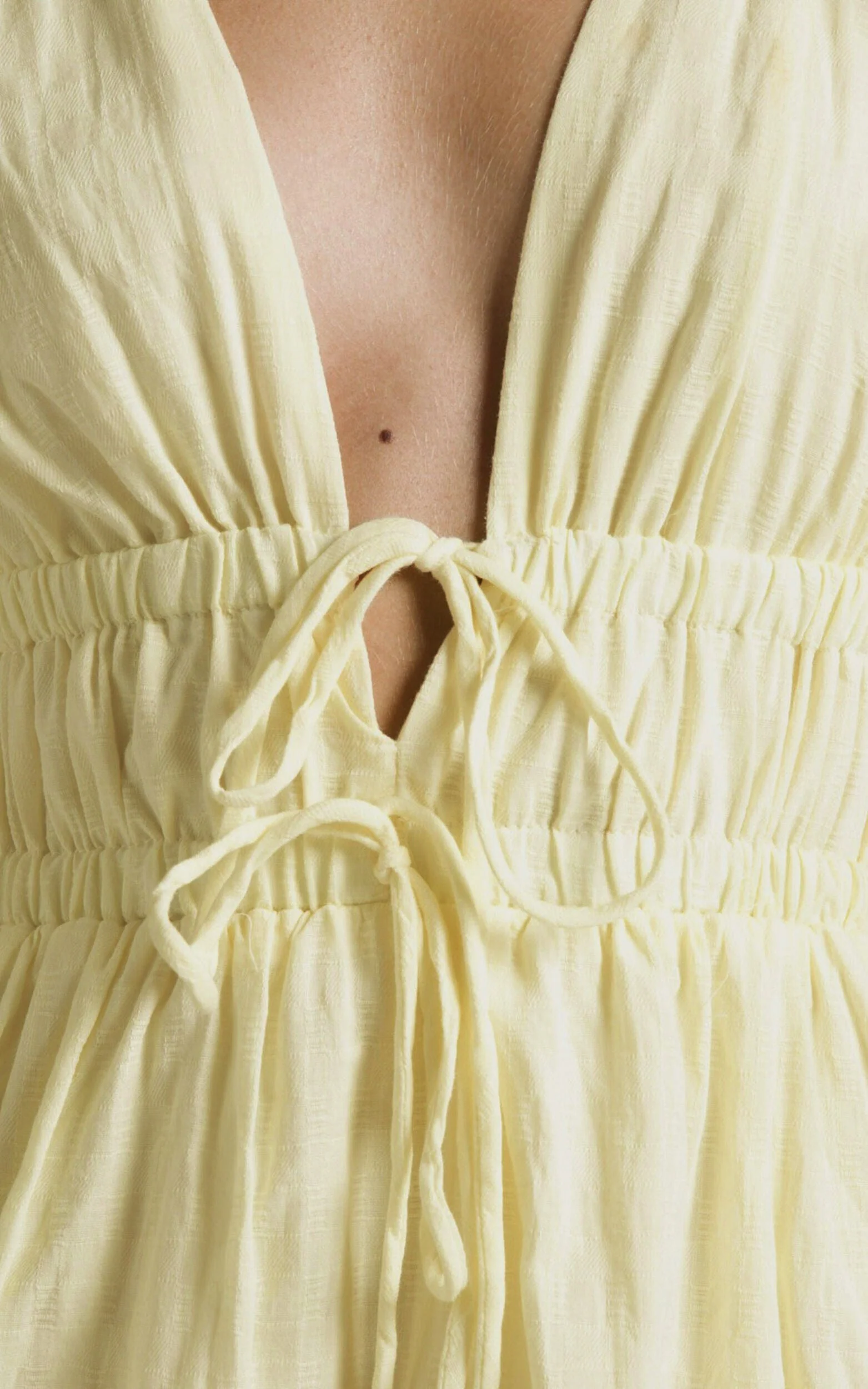 Portofino Midi Dress – Yellow V-Neck Puff Sleeve Midi for Effortless Daytime Style