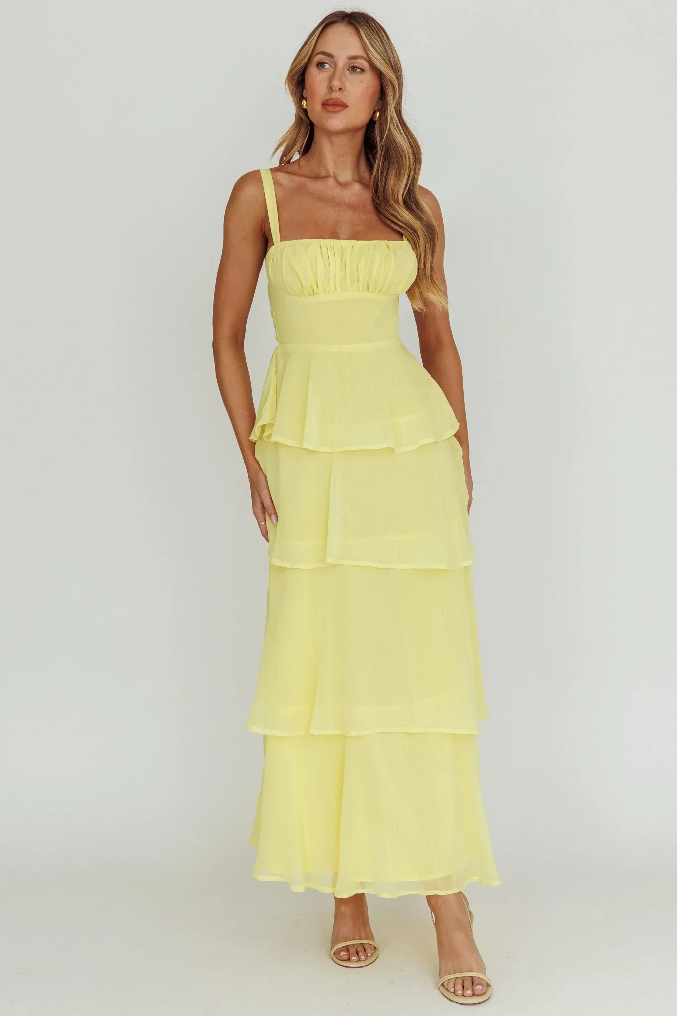 Provence Bloom Tiered Ruffle Maxi Dress Yellow