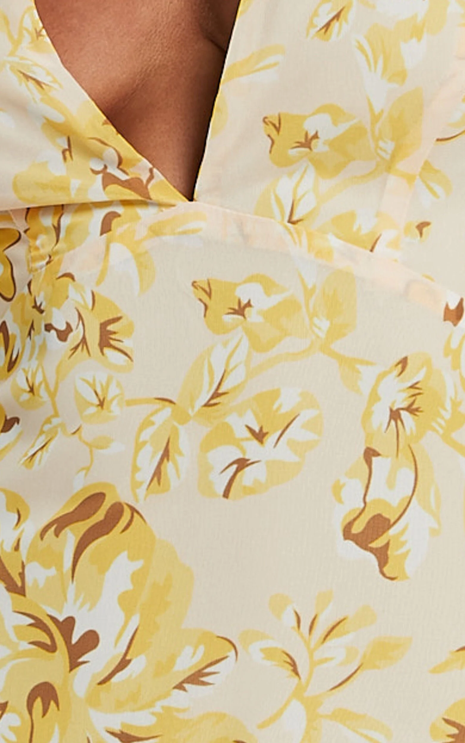 Floral Tiered Midi Dress - V-Neck Sleeveless Party Dress in Yellow