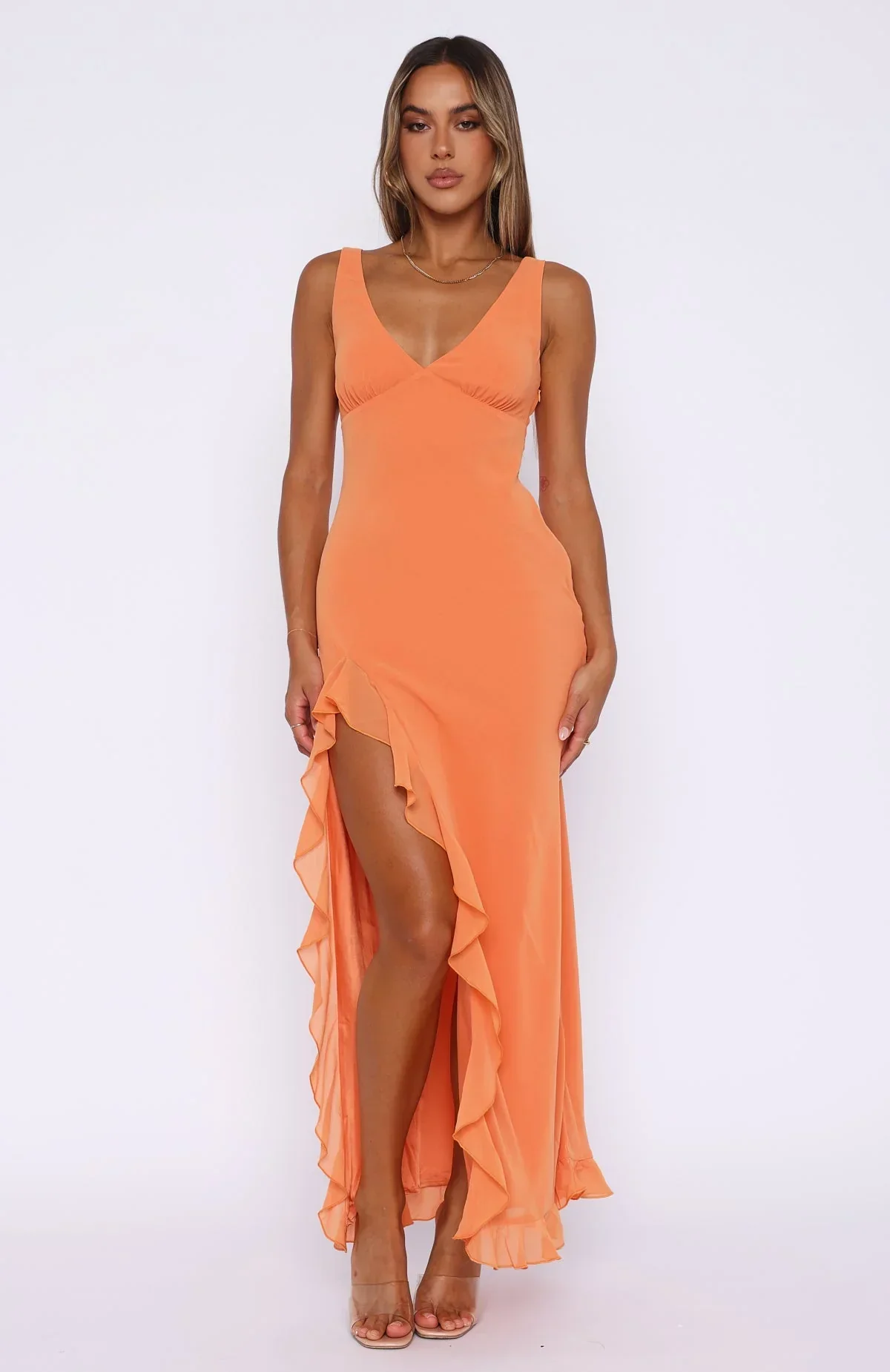 Bianca Slit Maxi Ruffled Dress