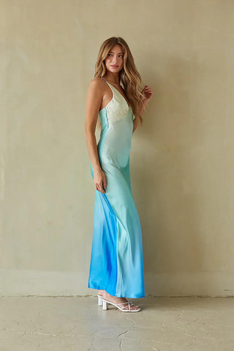 Moana Sunset Satin Maxi Dress