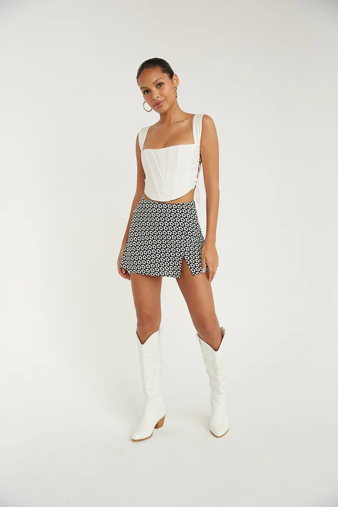 Memphis High-Rise Side Slit Floral Mini Skirt