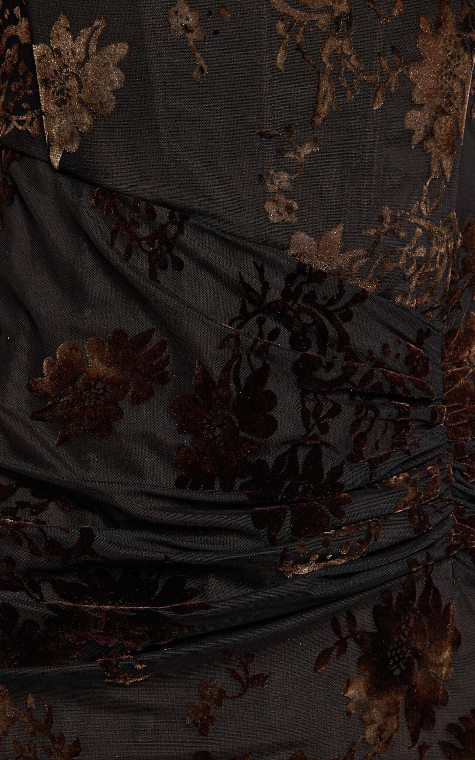 Ruched Corset Burnout Midi Dress in Black and Brown