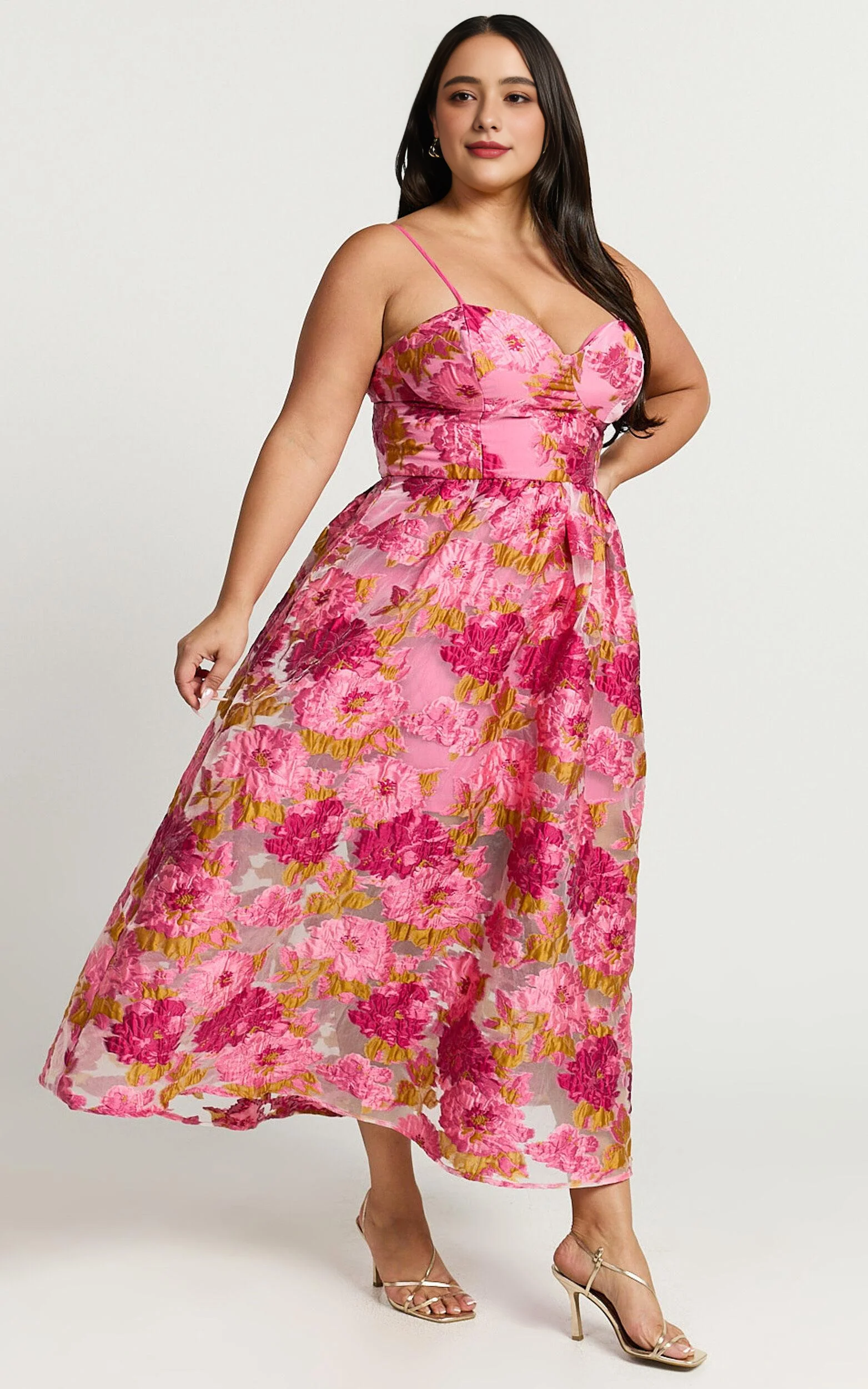 A-Line Corset Detail Midi Dress in Light Pink