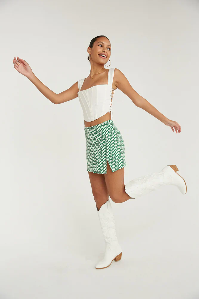 Memphis High-Rise Side Slit Floral Mini Skirt