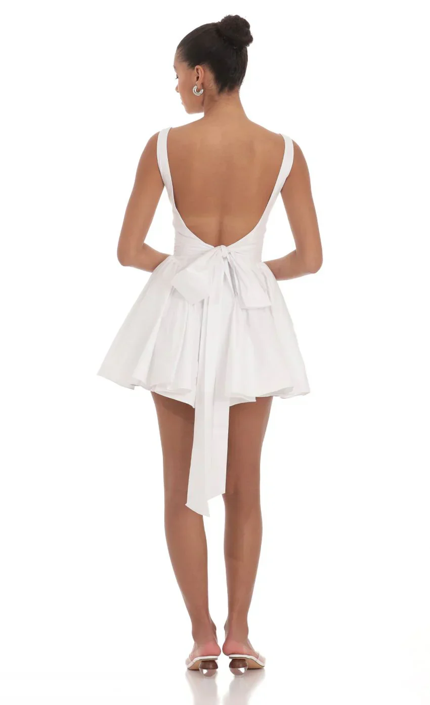 Open Back Flare Dress in White