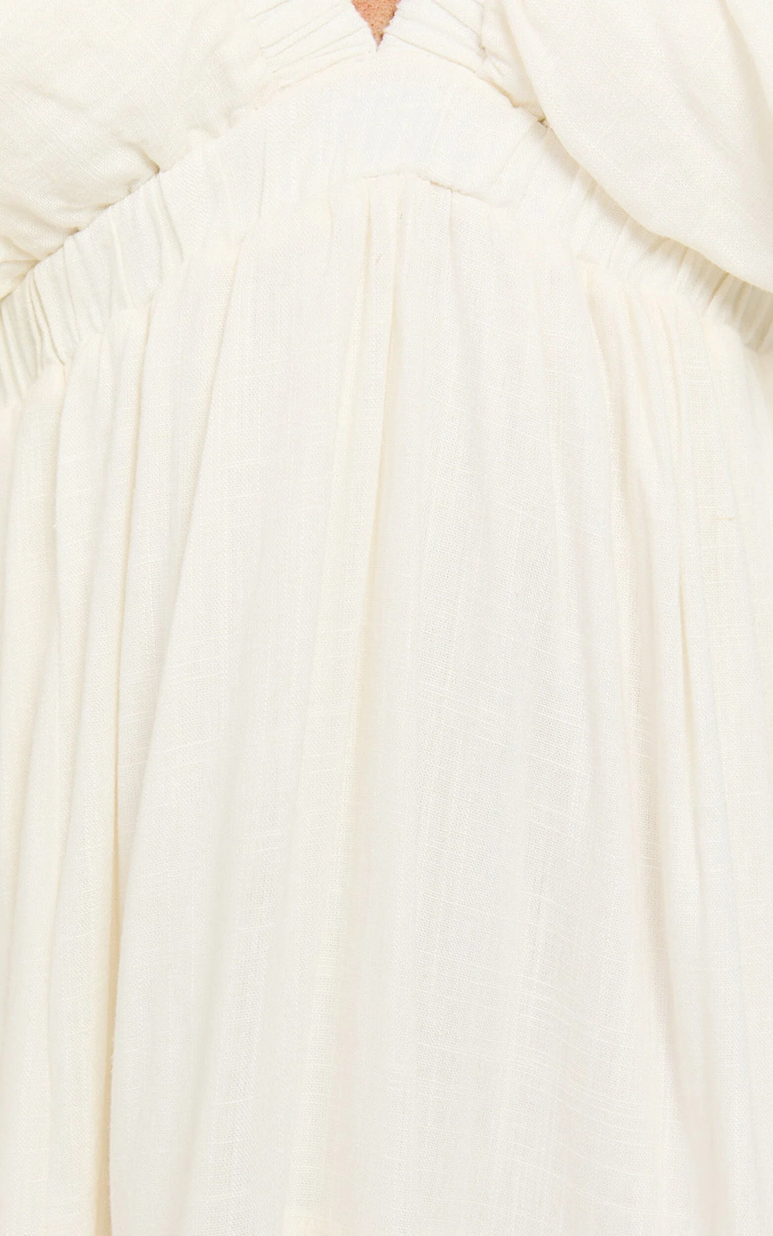 Lyrad Midi Dress – White Linen-Feel Empire Waist Textured Dress