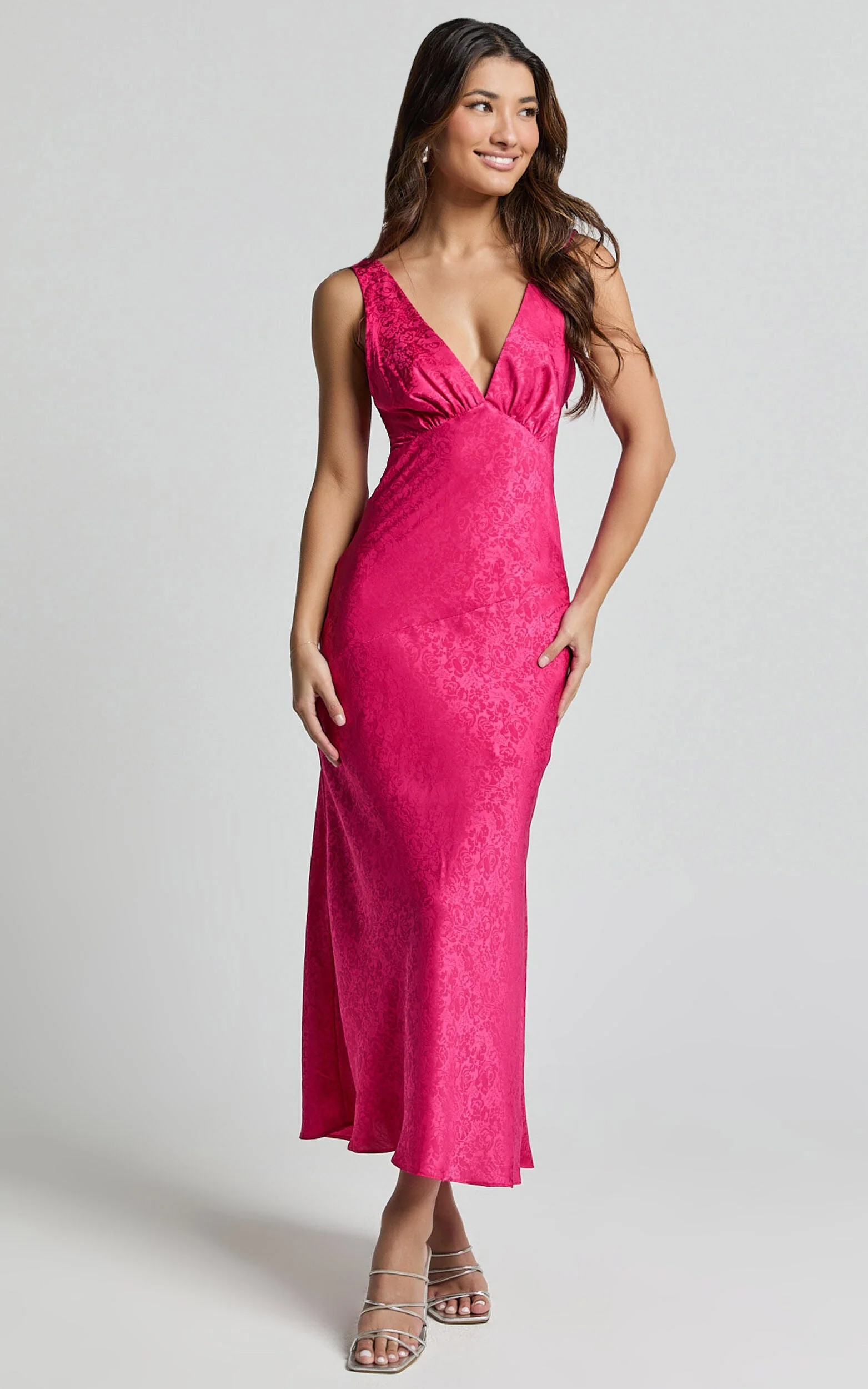 Cohen Midi Dress – Textured Satin Mid-Length Dress in Blush Pink