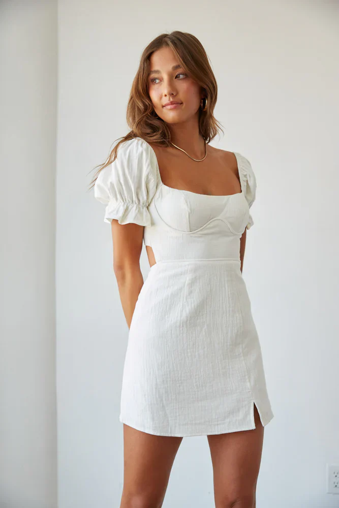 Drew Puff Sleeve Corset Linen Mini Dress