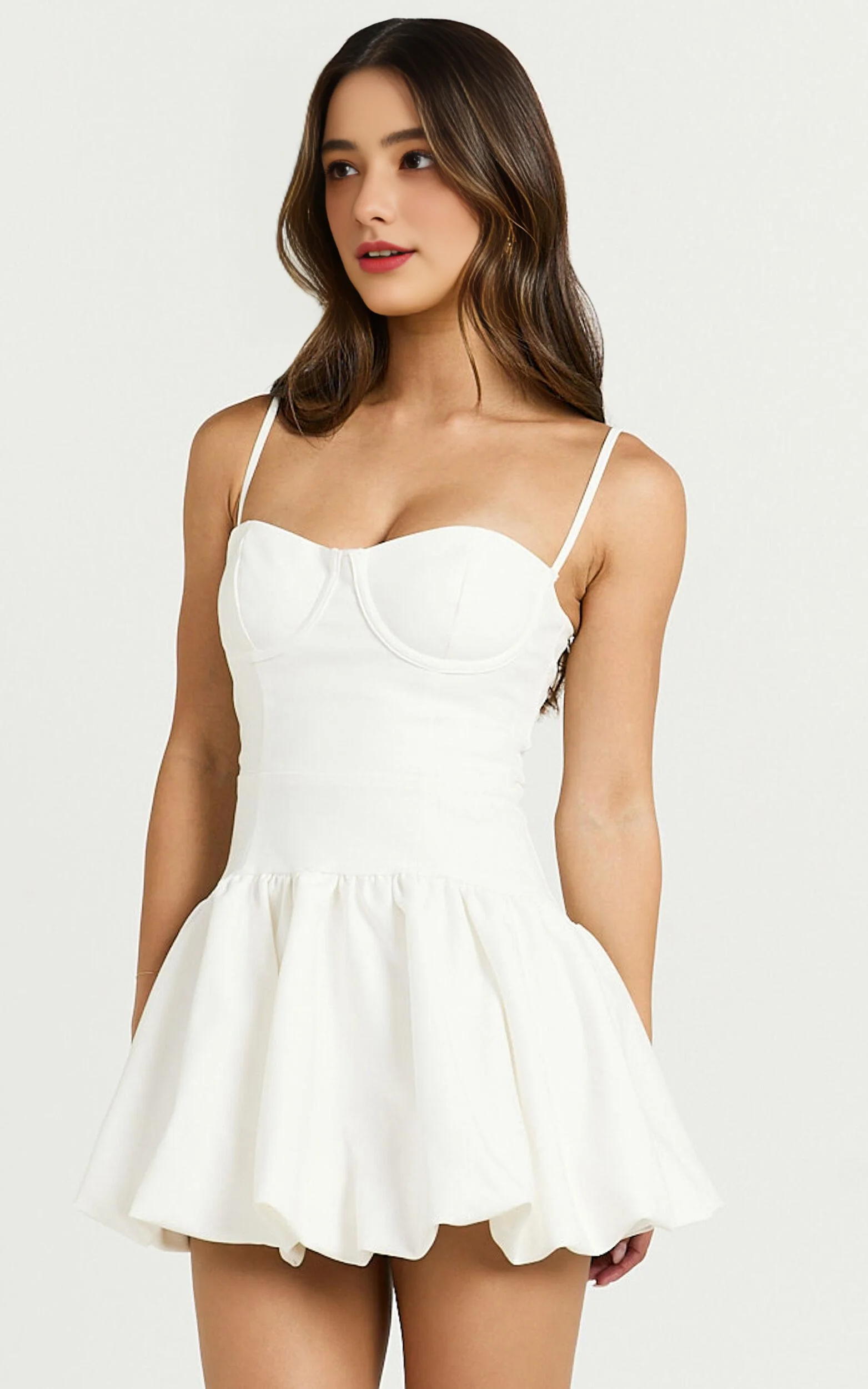 Textured Drop Waist Bubble Hem Mini Dress in Off White