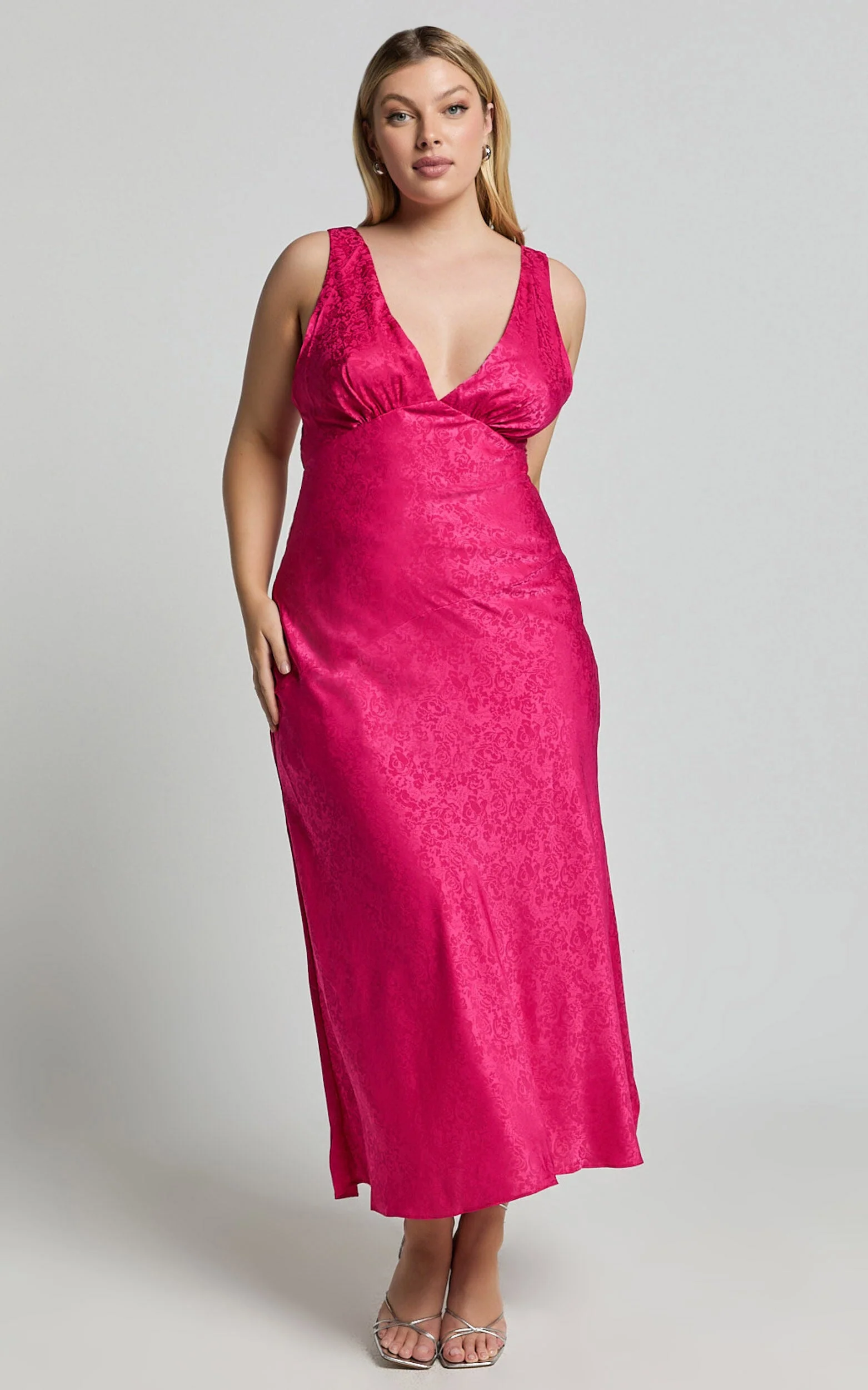 Cohen Midi Dress – Textured Satin Mid-Length Dress in Blush Pink