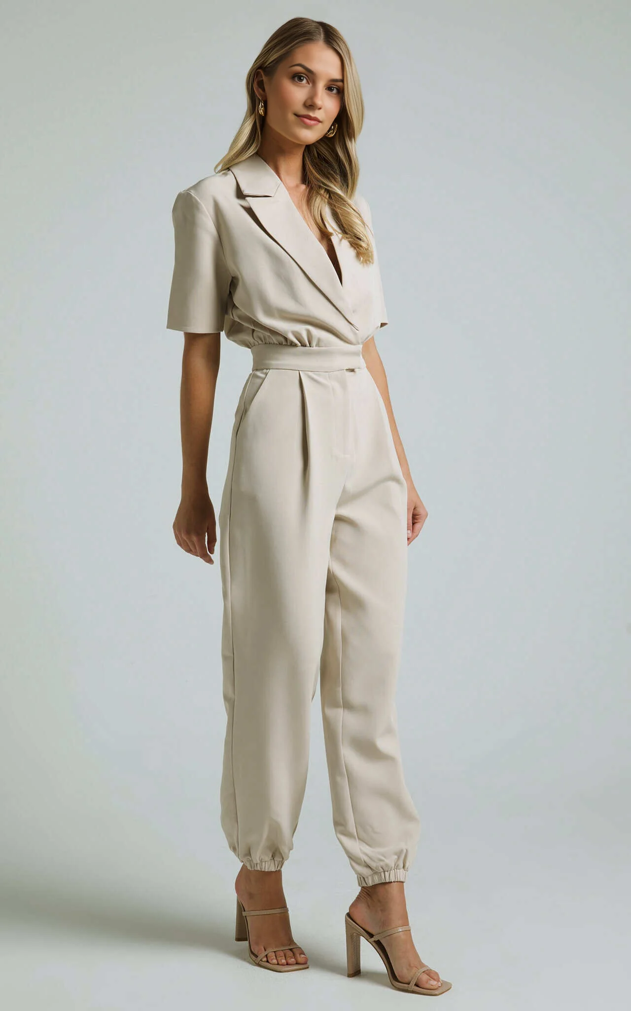Coco Jumpsuit – Stone Collared Straight-Leg Utility Jumpsuit