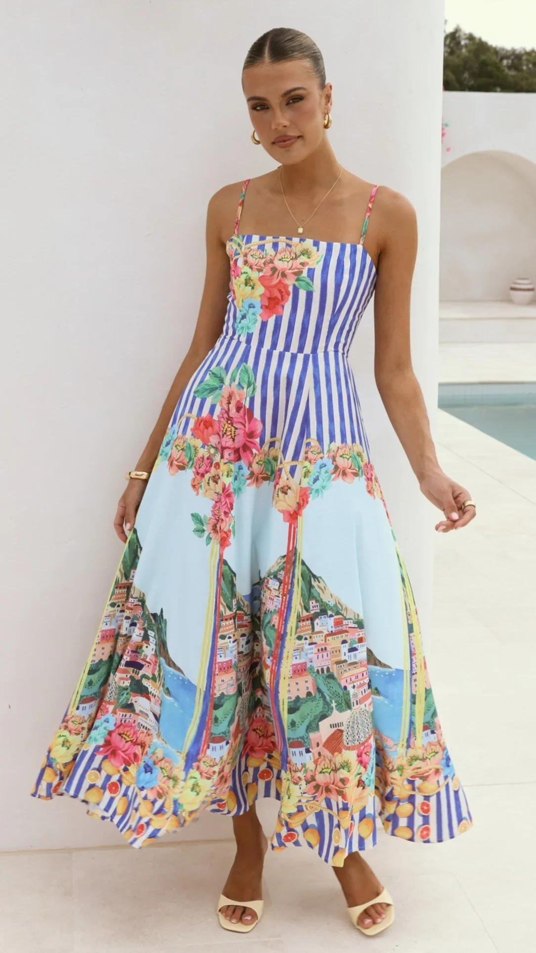Clara Maxi Dress - Positano Blue