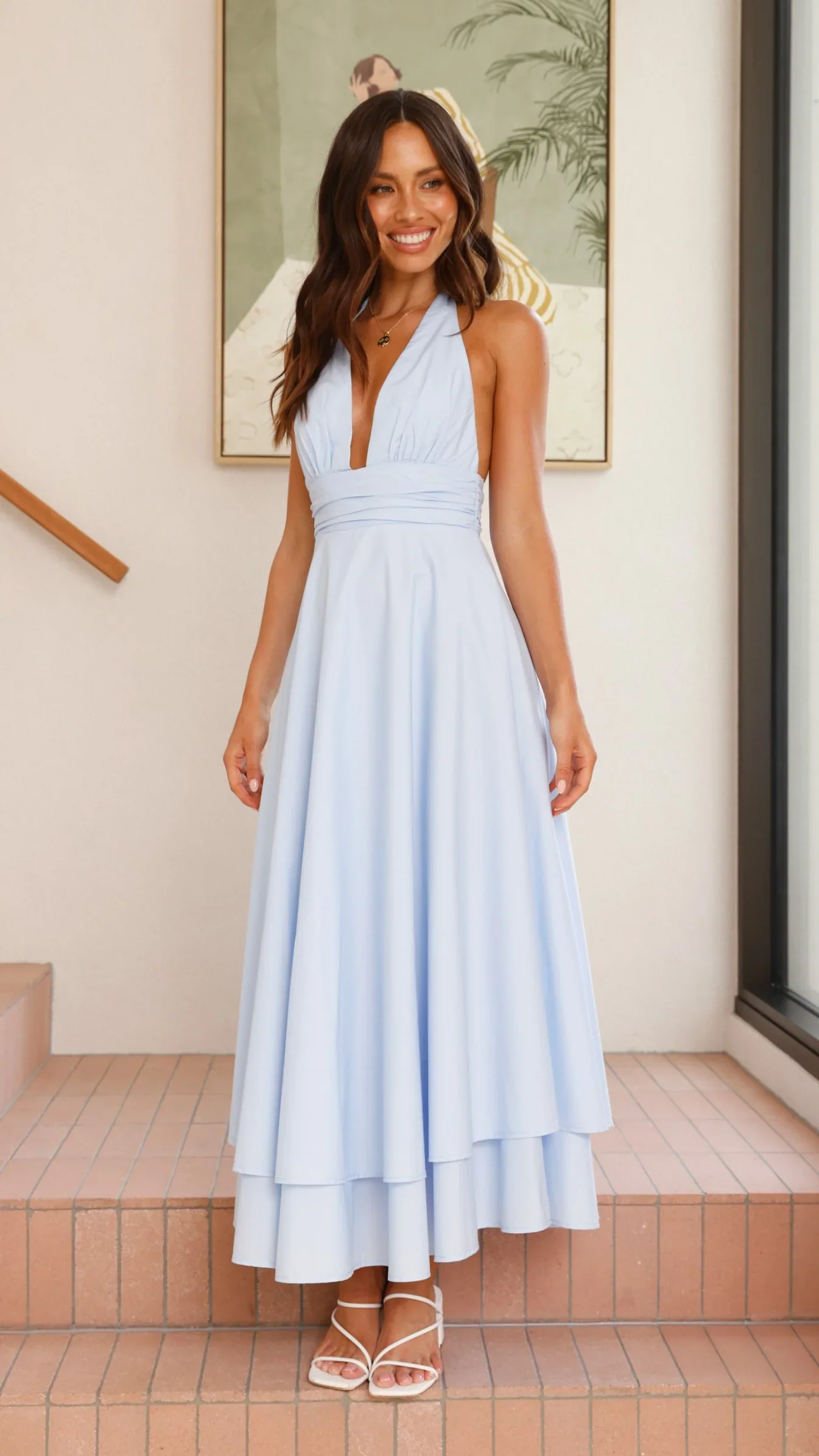 Kathy Halter Neck Maxi Dress - Light Blue