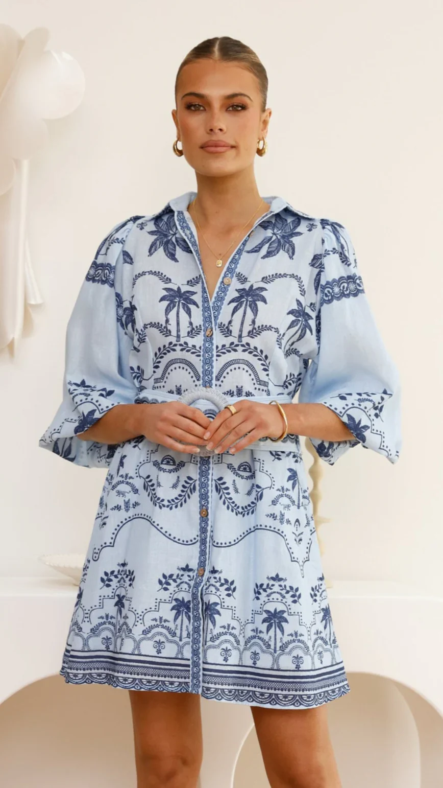 Xander Long Sleeve Mini Dress - Indigo