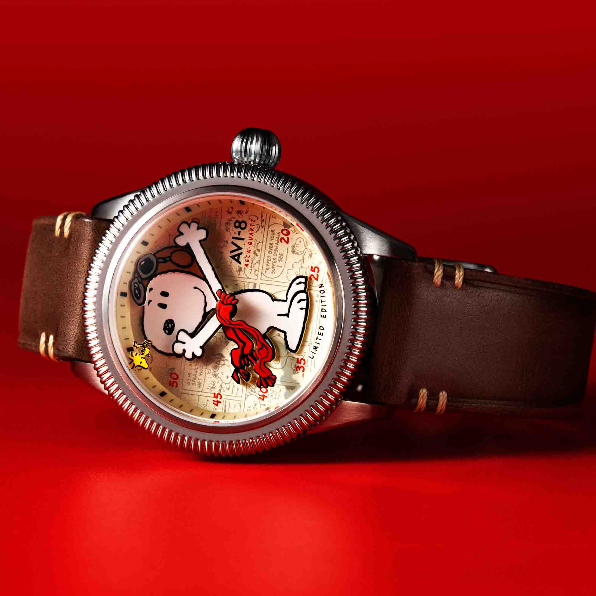 AVI-8 Flyboy Airmaster 40 Meca-Quartz Peanuts Snoopy Flying Ace Camel Brown Limited Edition