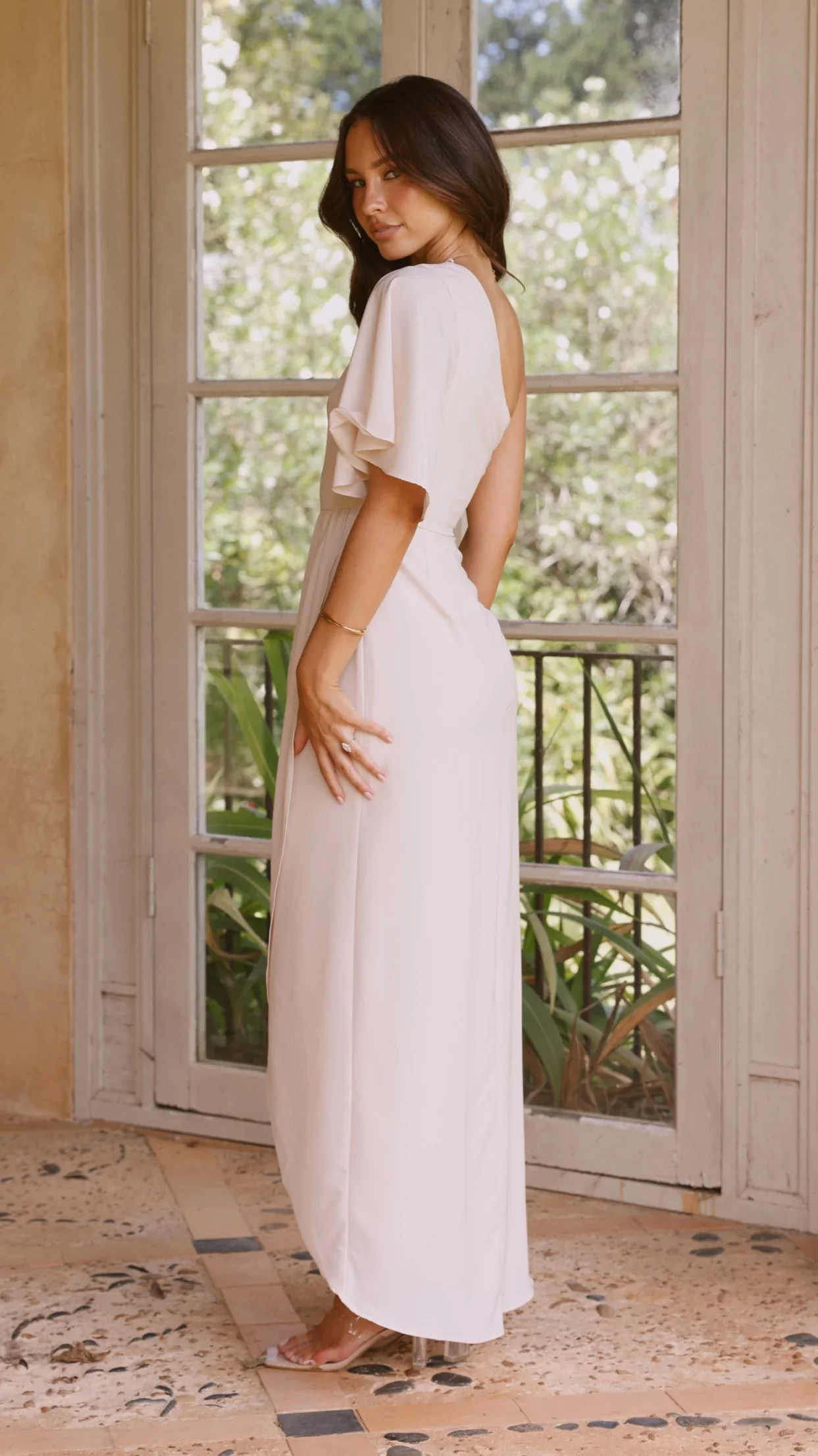 Emma One Sleeve Maxi Dress - Ivory
