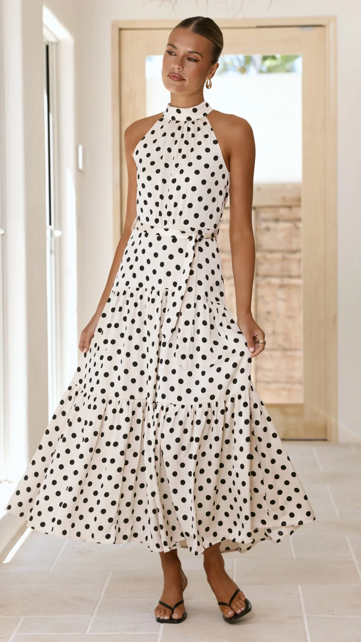Dawson Maxi Dress - Cream / Black Polka Dot