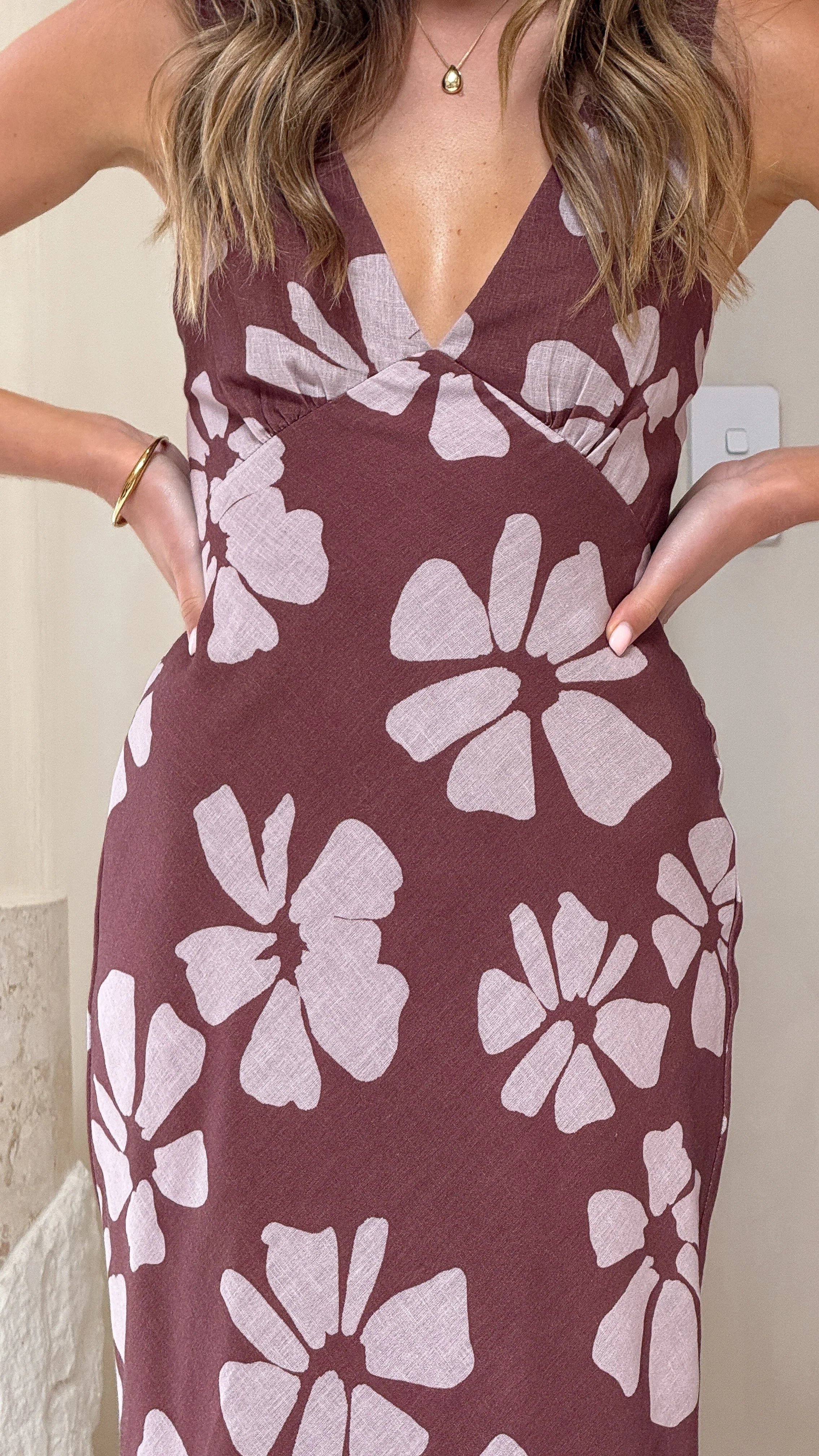 Sofia Maxi Dress - Brown Daylillies