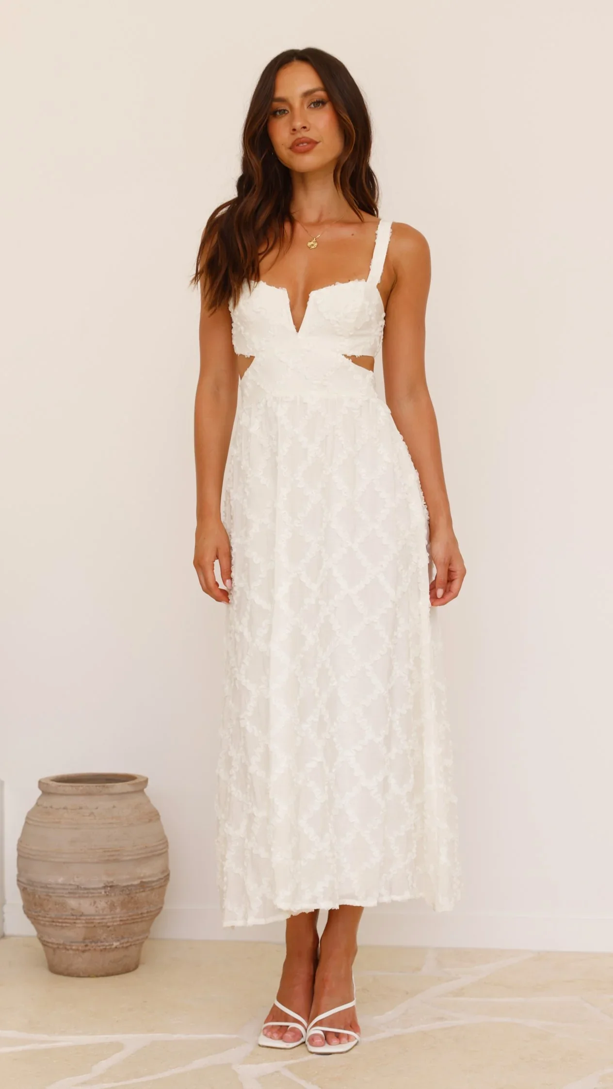 Jenny Side Cut Midi Dress - Cream