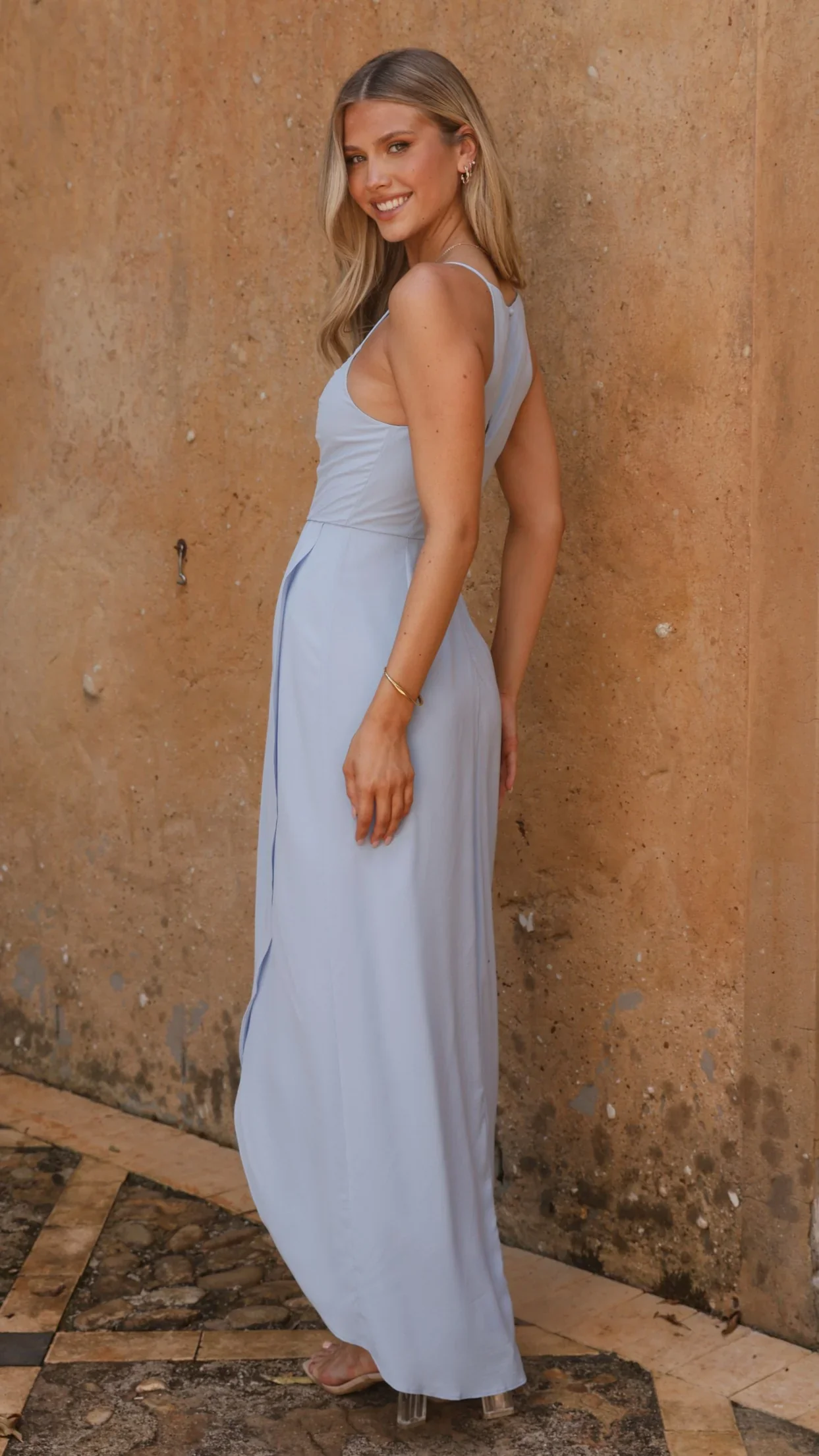 Genevieve Boat Neck Maxi Dress - Blue