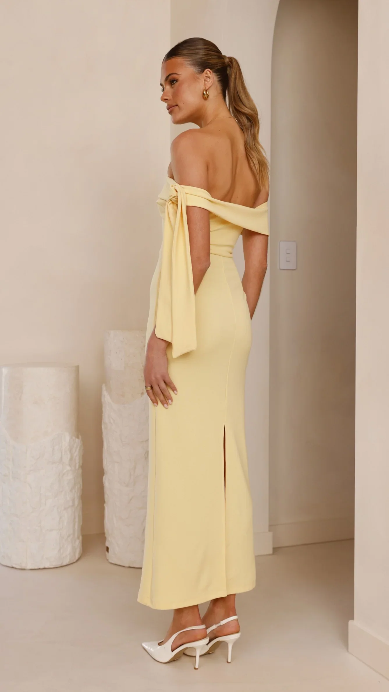 Halen Off Shoulder Midi Dress - Lemon