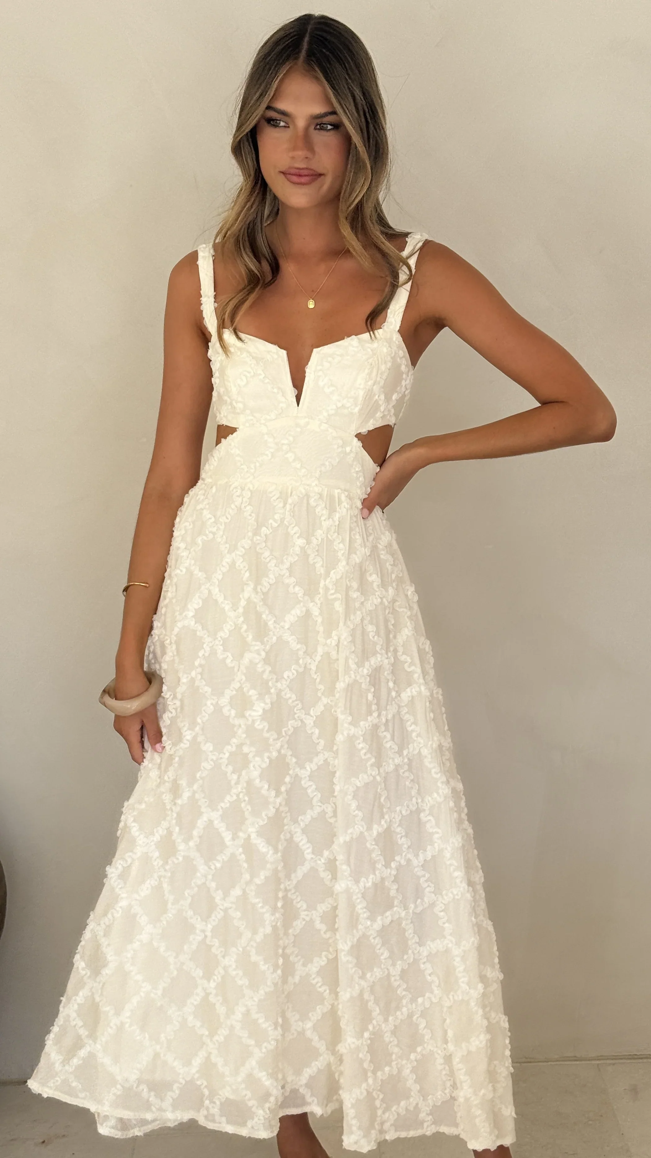 Jenny Side Cut Midi Dress - Cream