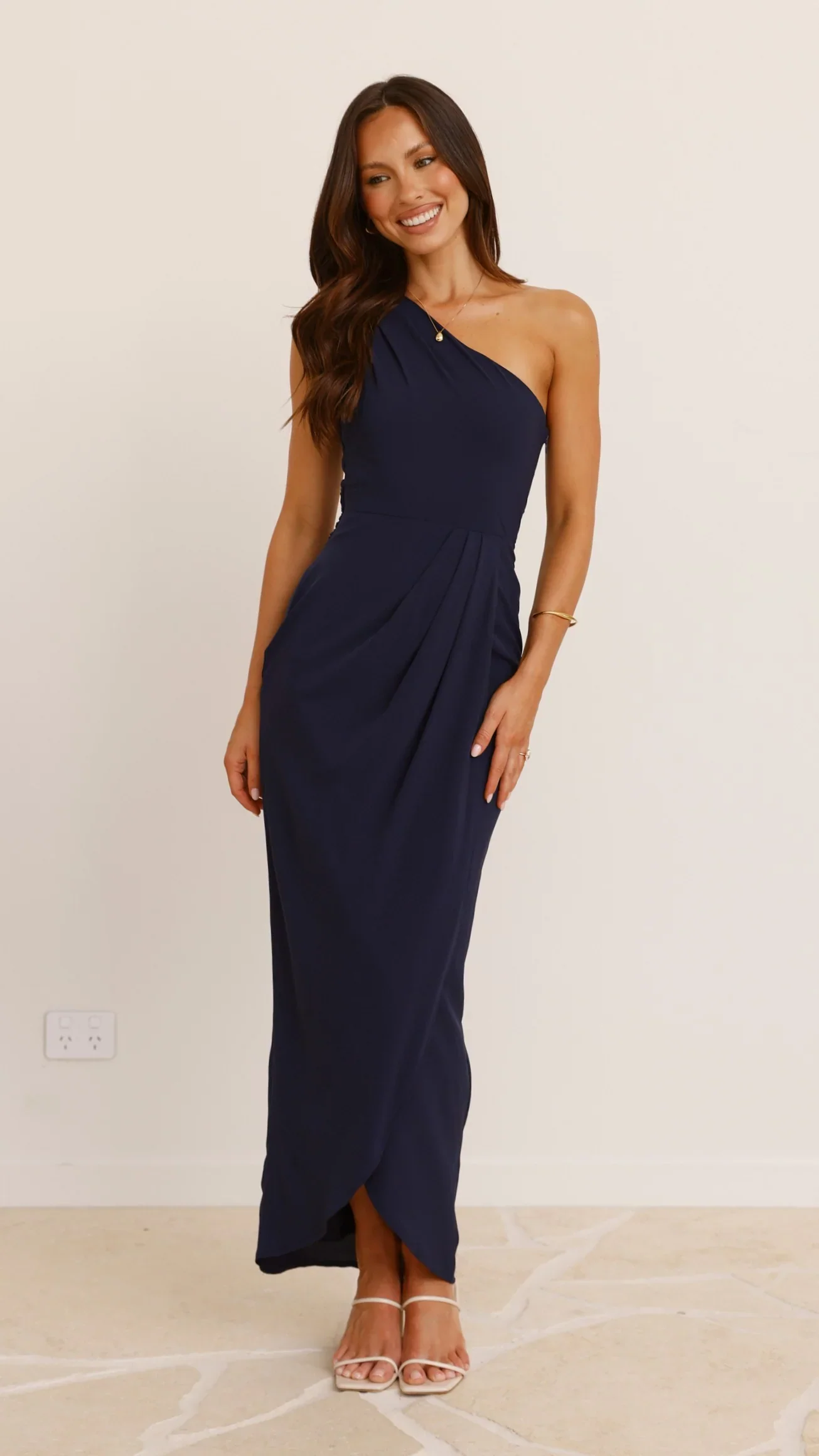 Clara One Shoulder Maxi Dress - Navy