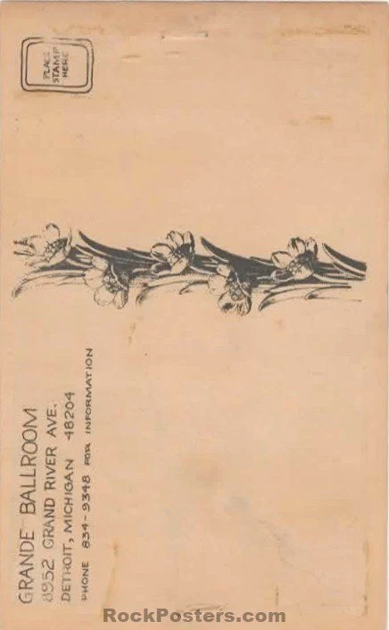 AUCTION - AOR 3.139 - Jimi Hendrix - MC5 - 1968 Postcard - Masonic Detroit - Excellent