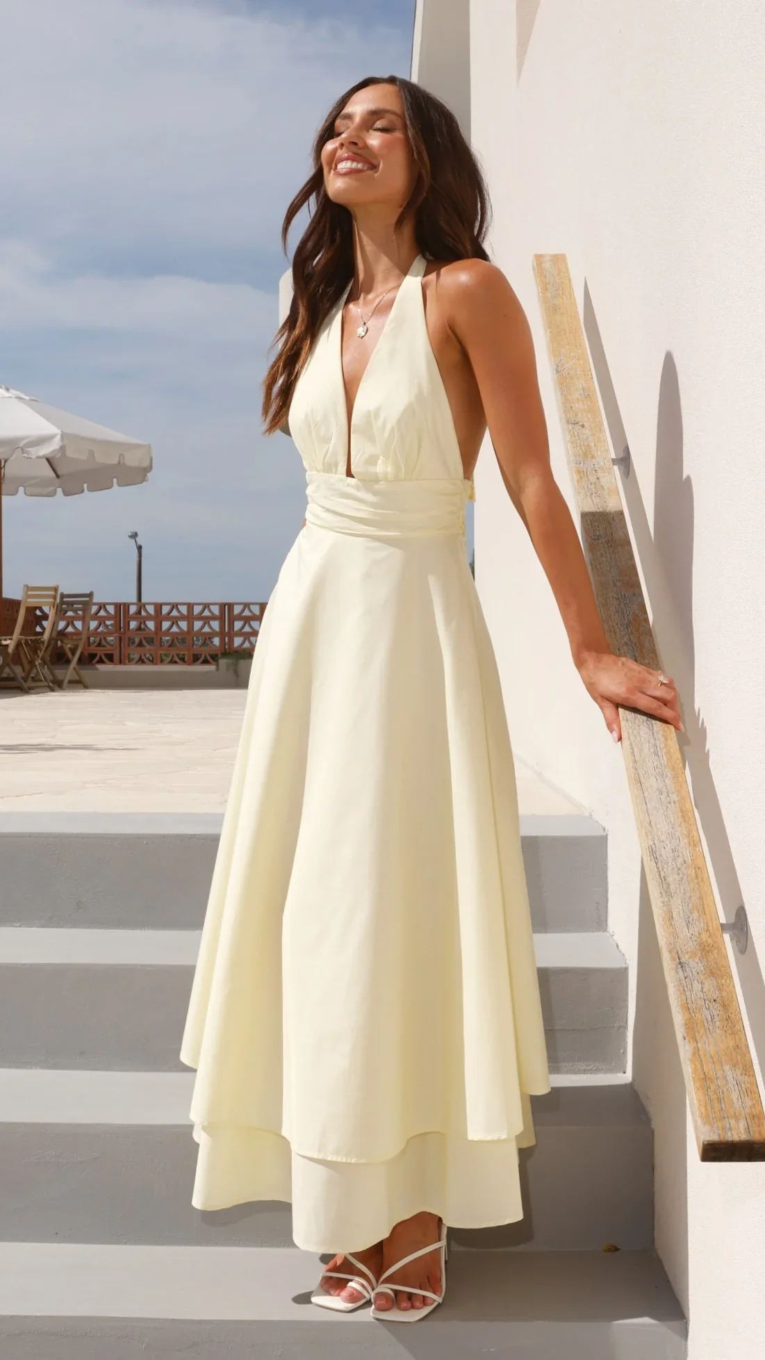 Kathy Halter Neck Maxi Dress - Lemon