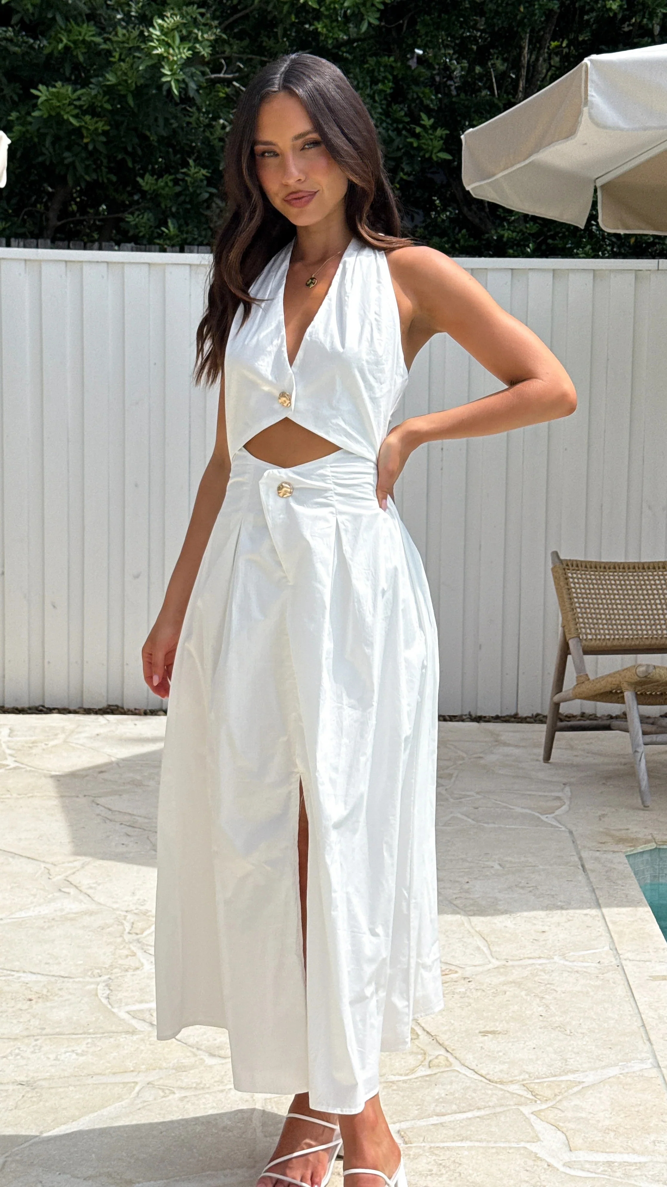 Wesley Halter Neck Maxi Dress - White