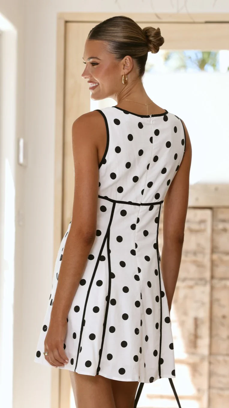 Eliana Mini Dress - White/Black Polka