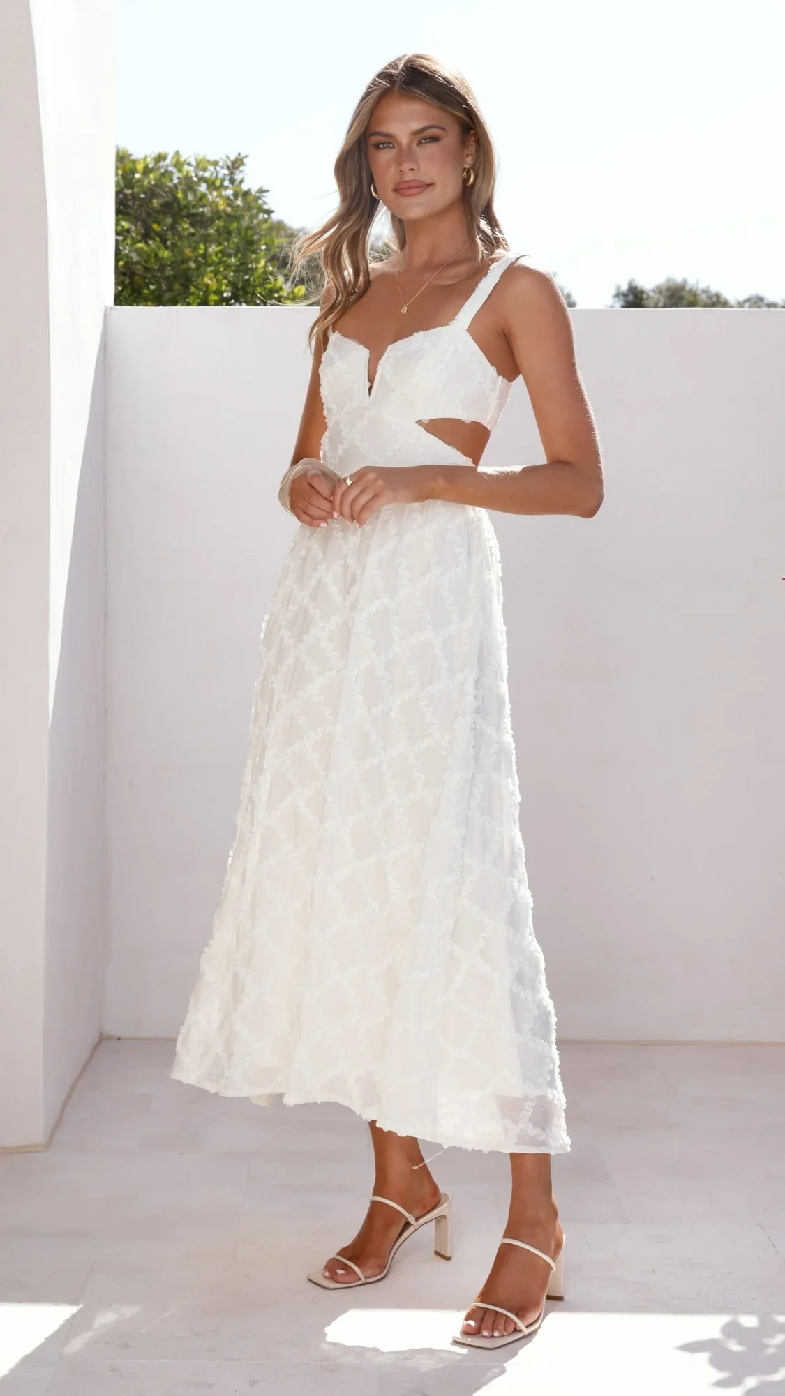 Jenny Side Cut Midi Dress - Cream