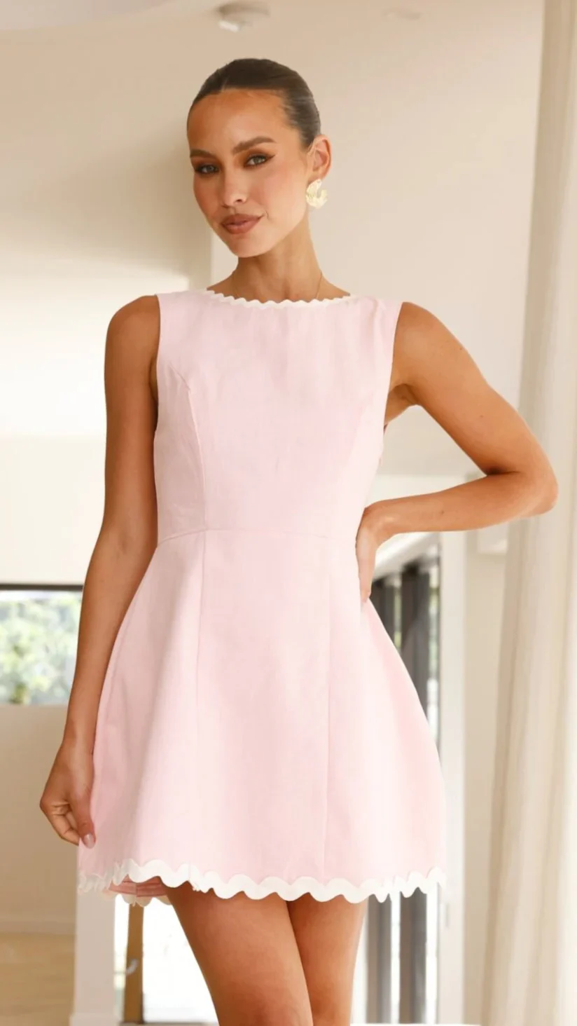 Aceline Mini Dress - Pink/White