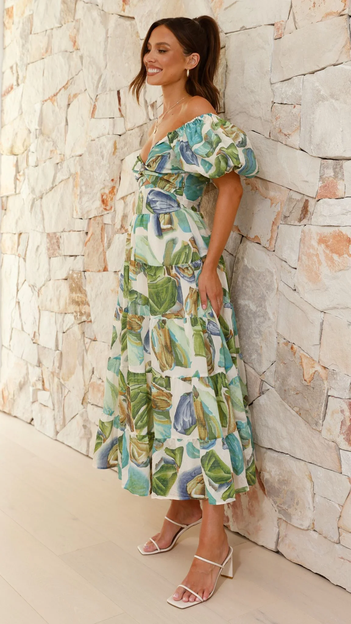Balthazar Maxi Dress - Green / Blue Print