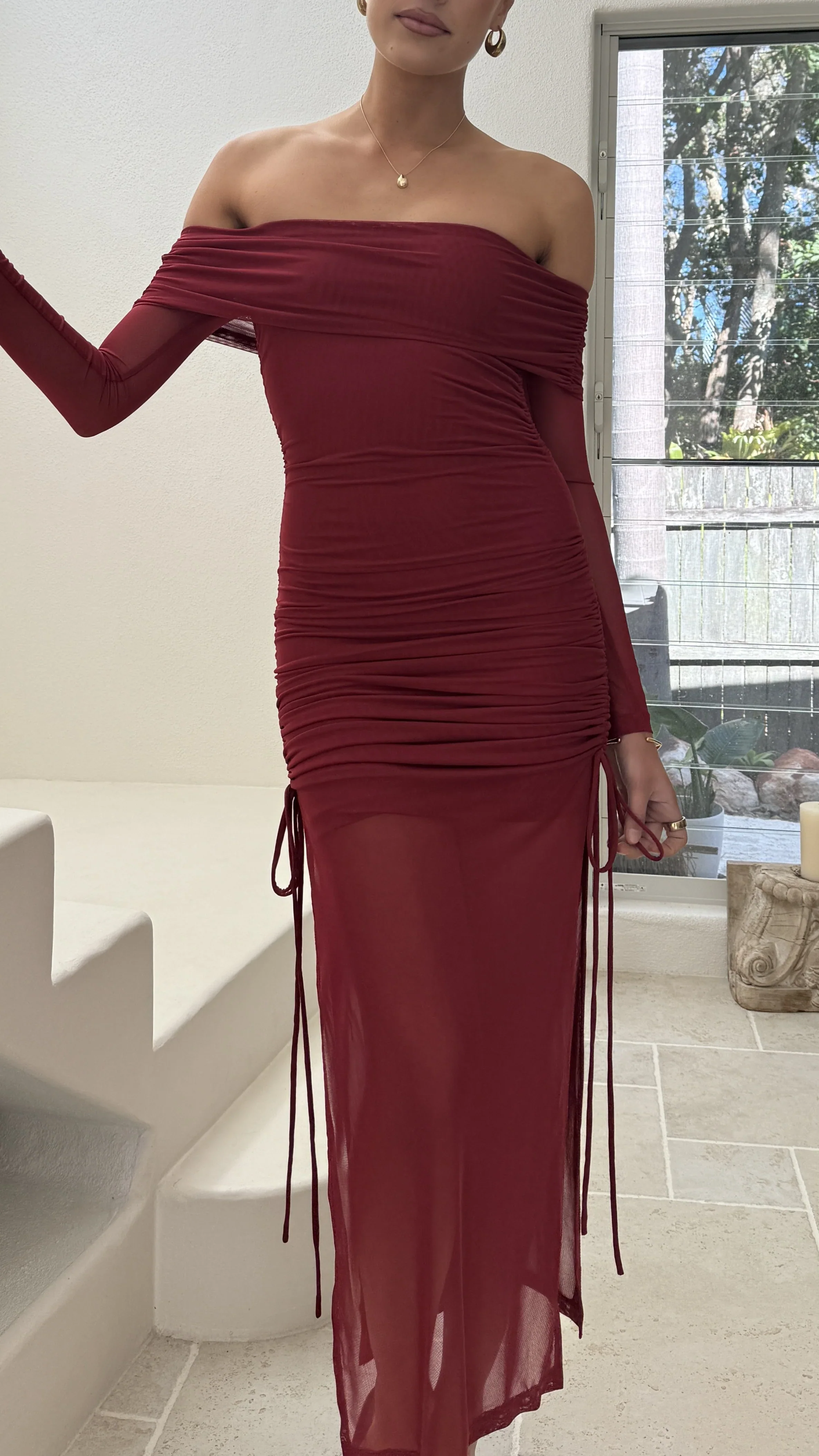 Isadora Off Shoulder Maxi Dress - Wine