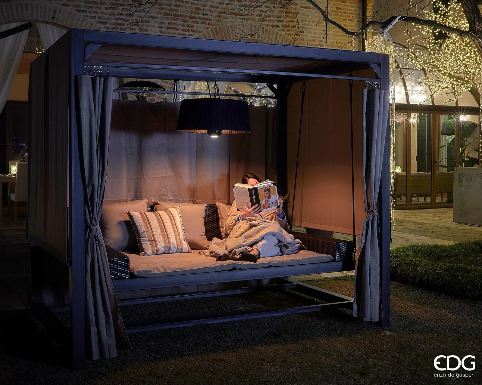 EDG Enzo De Gasperi Lampada Infrarossi Riscaldante da Appendere H 30 Cm D 74 Cm Black