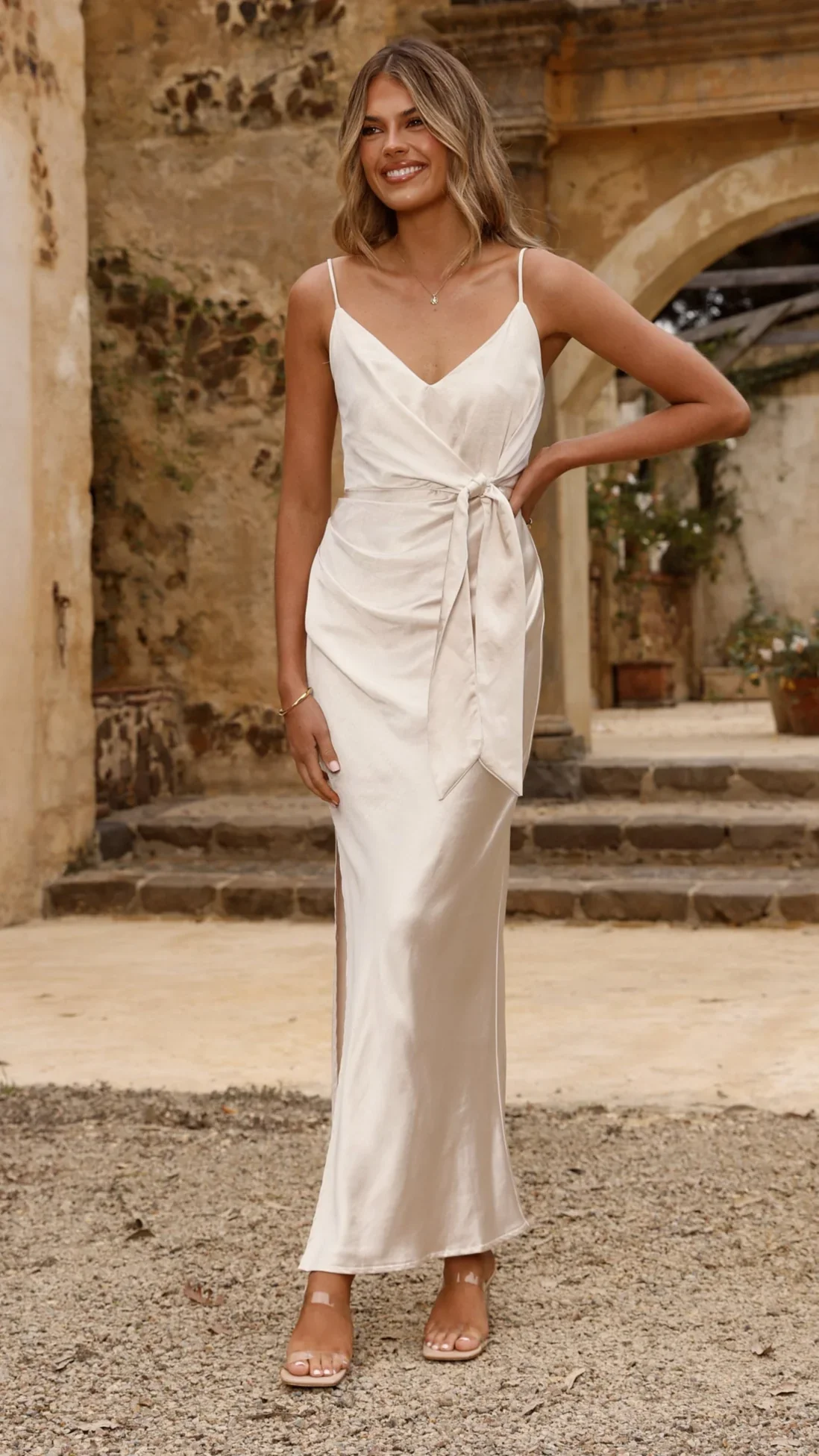 Yasmeen Tie Front Maxi Dress - Champagne